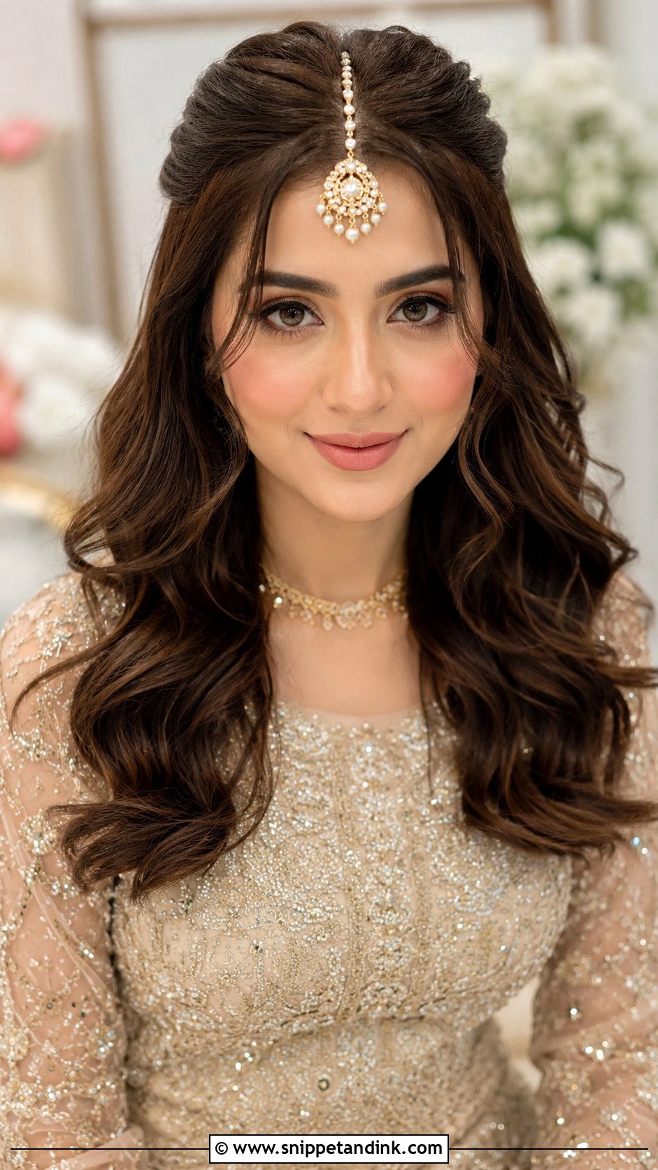 Soft Front Waves With Maang Tikka - Snippet and Ink - 30 Indian Wedding Front Hairstyles
