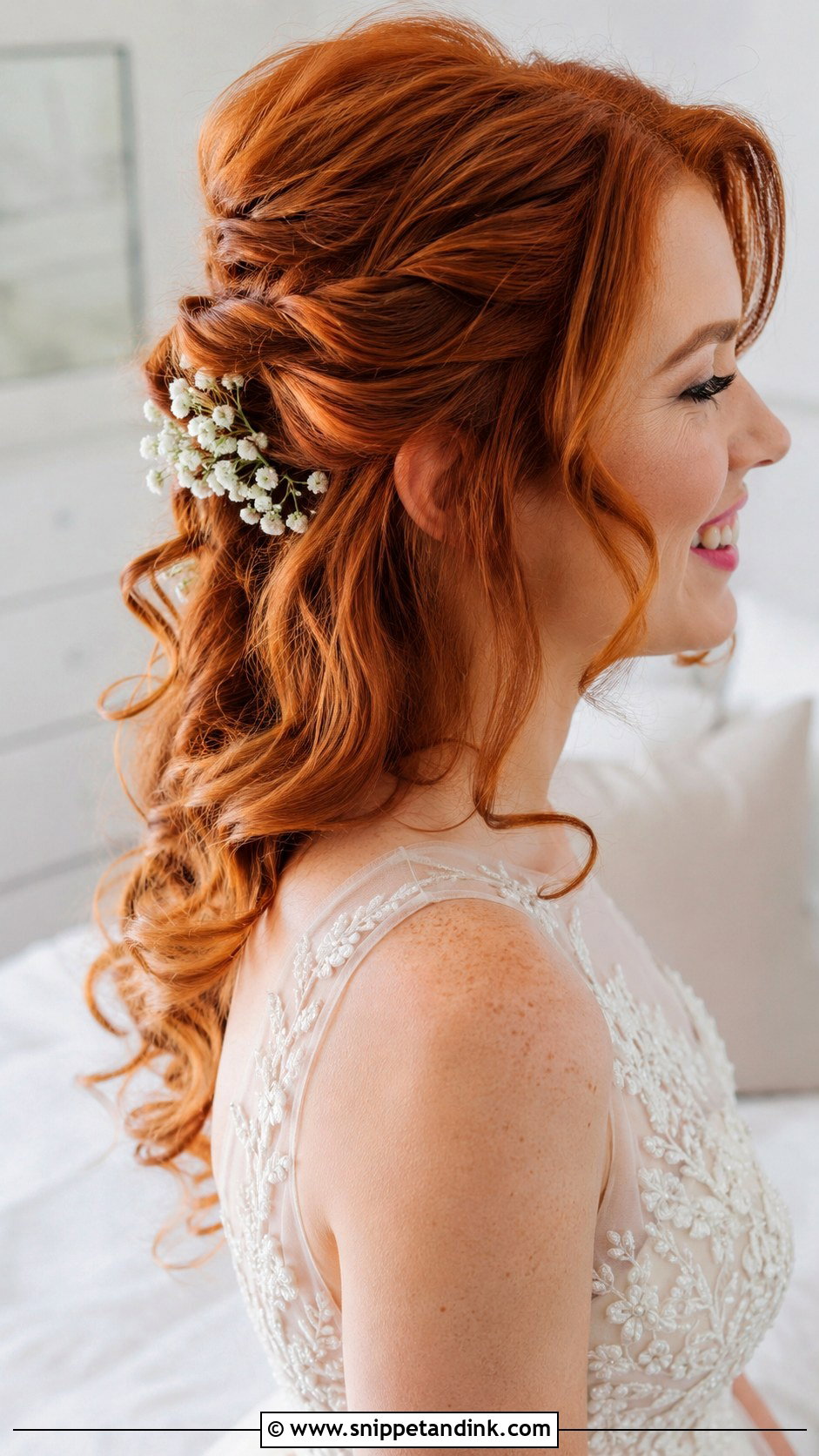 Soft Gathered Updo With Loose Tendrils - Snippet and Ink - 20 Red Hair Wedding Ideas