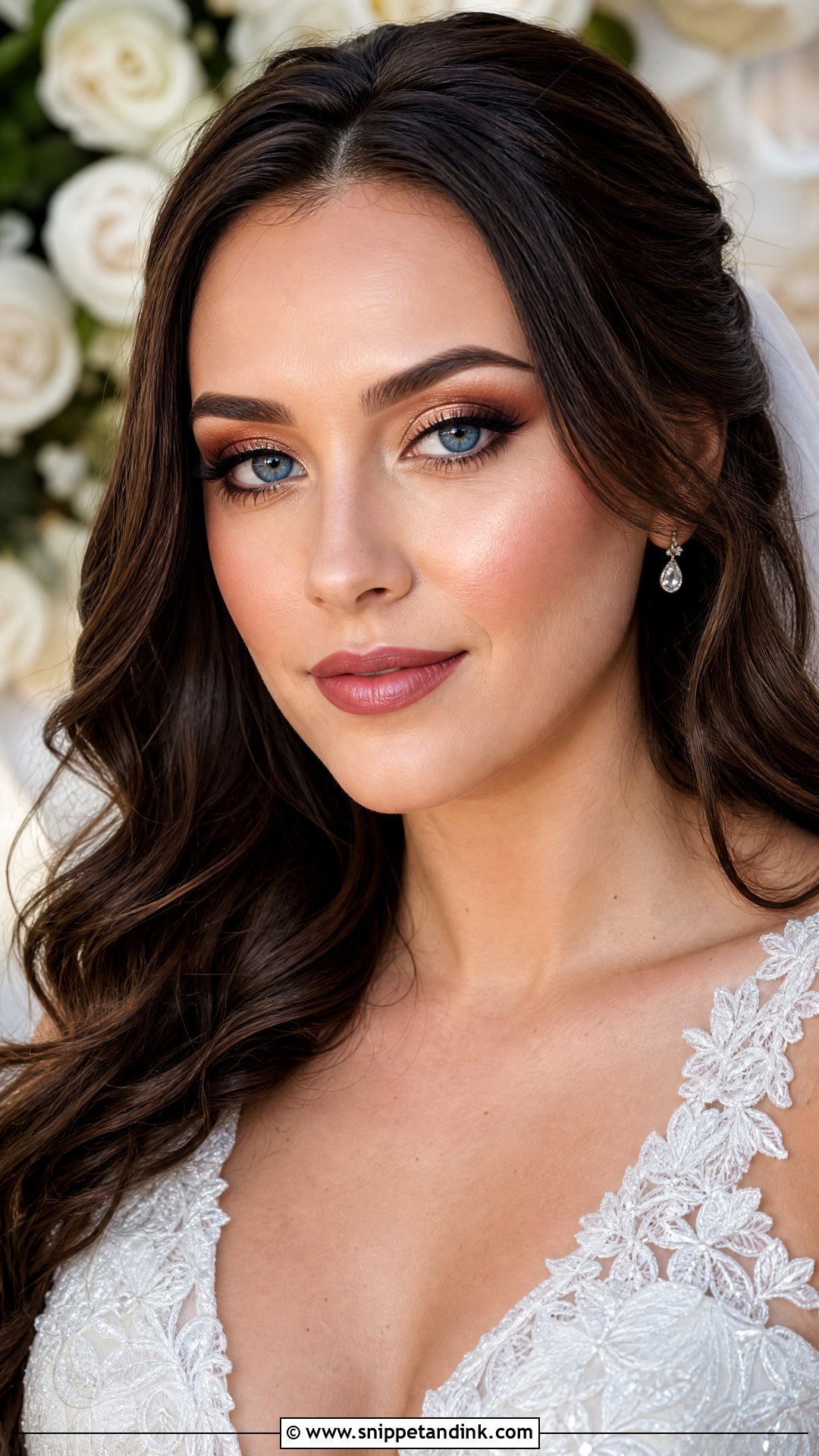 Soft Glam Bridal Makeup With Brunette Hair And Blue Eyes - Snippet and Ink - 20 Natural Glam Bridal Makeup for Blue Eyes
