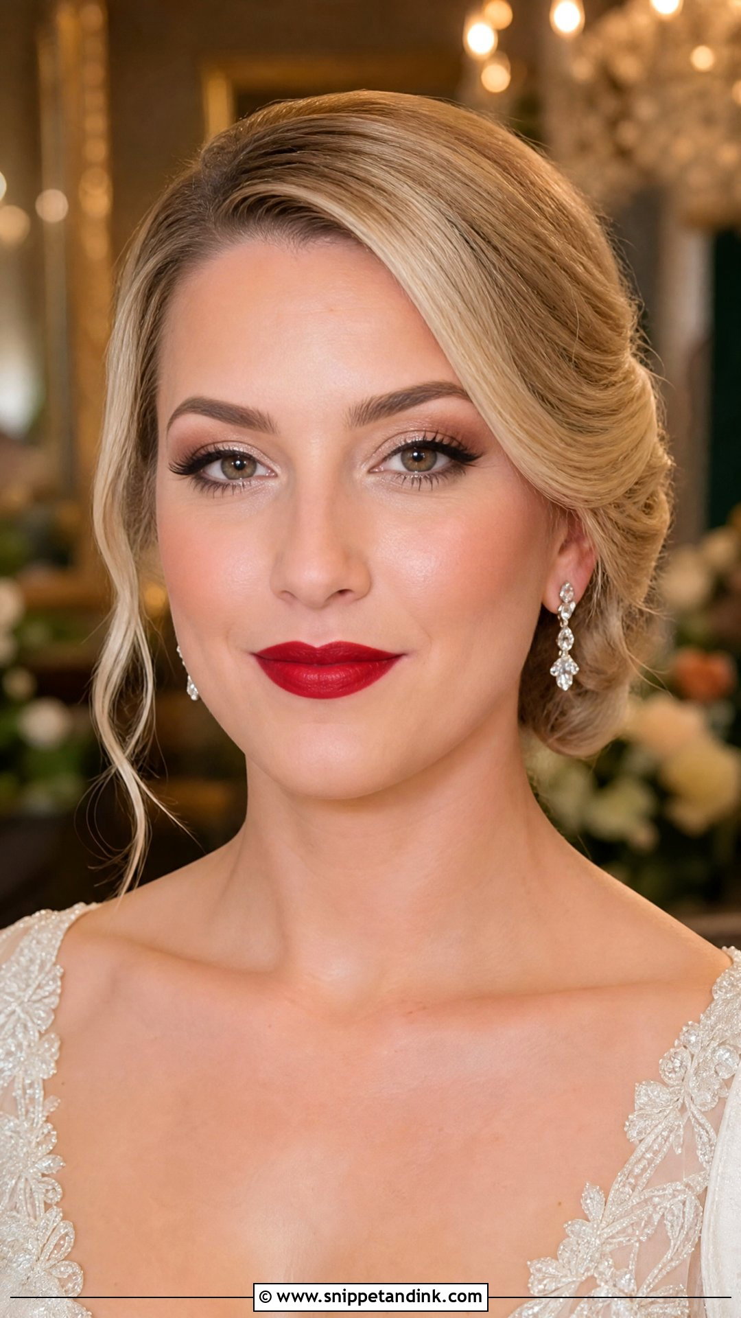 Soft Glam Bridal Makeup With Classic Red Lip - Snippet and Ink - 35 Soft Glam Bridal Makeup Ideas