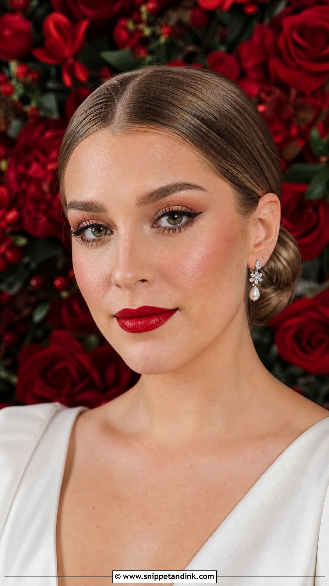 Soft Glam Bridal Makeup With Classic Red Lip - Snippet and Ink - 30 Soft Glam Bridal Make Up Ideas