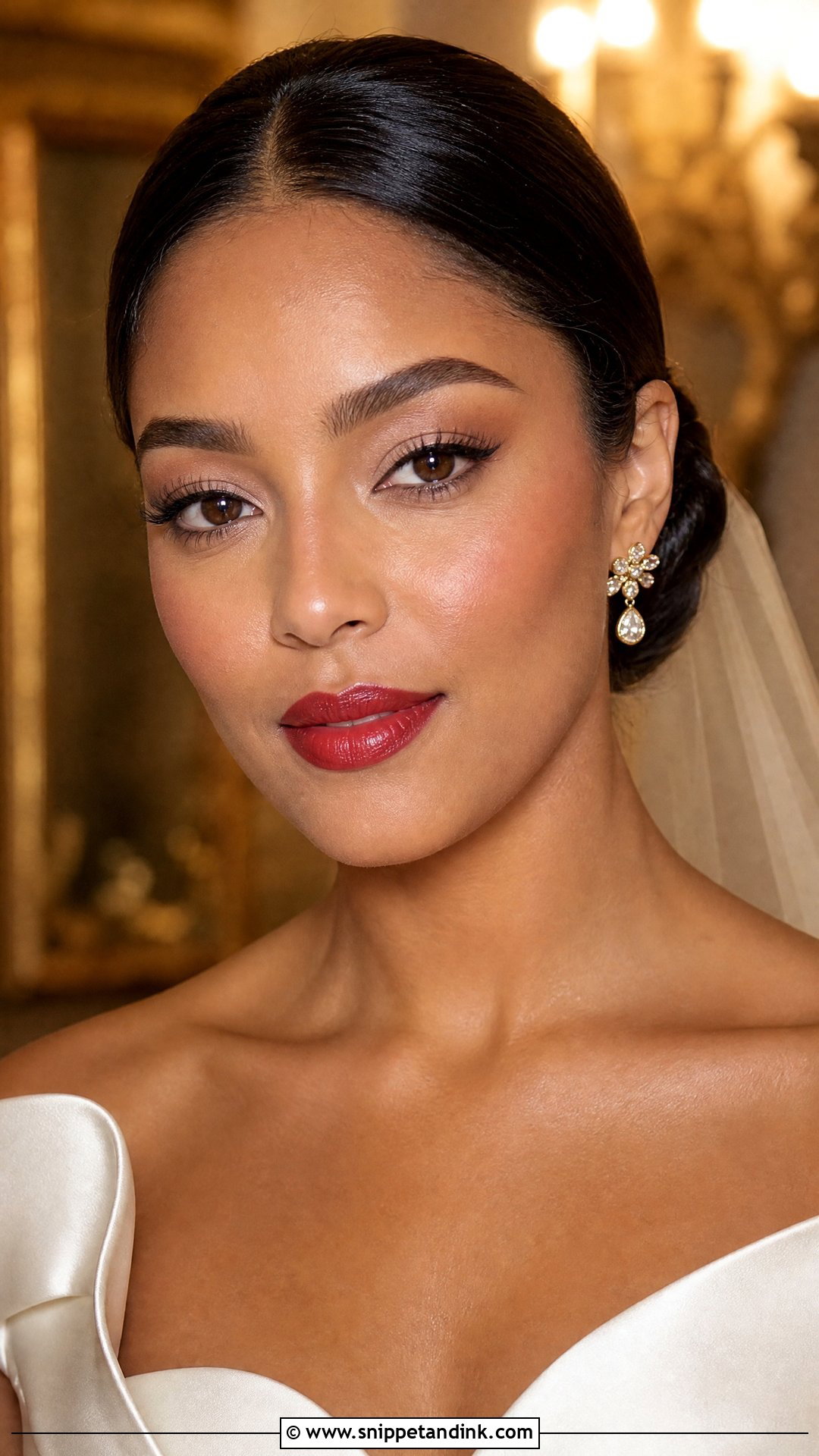 Soft Glam Bridal Makeup With Red Lip - Snippet and Ink - 20 Bridal Soft Glam Ideas