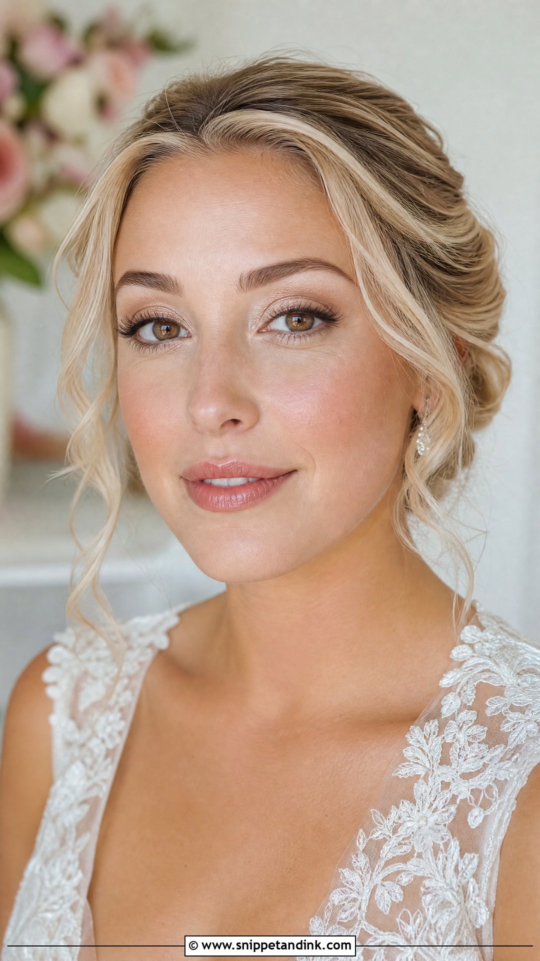 Soft Glam Bridal Makeup With Rosy Nude Lips - Snippet and Ink - 35 Soft Glam Bridal Makeup Ideas