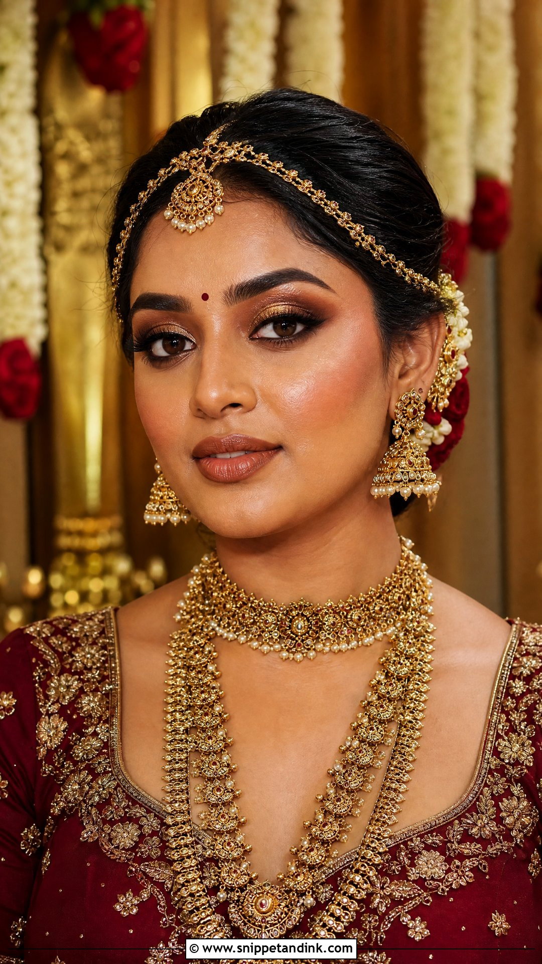 Soft Glam Indian Bridal Makeup With Gold Eyes - Snippet and Ink - 20 Soft Glam Indian Bridal Makeup Ideas
