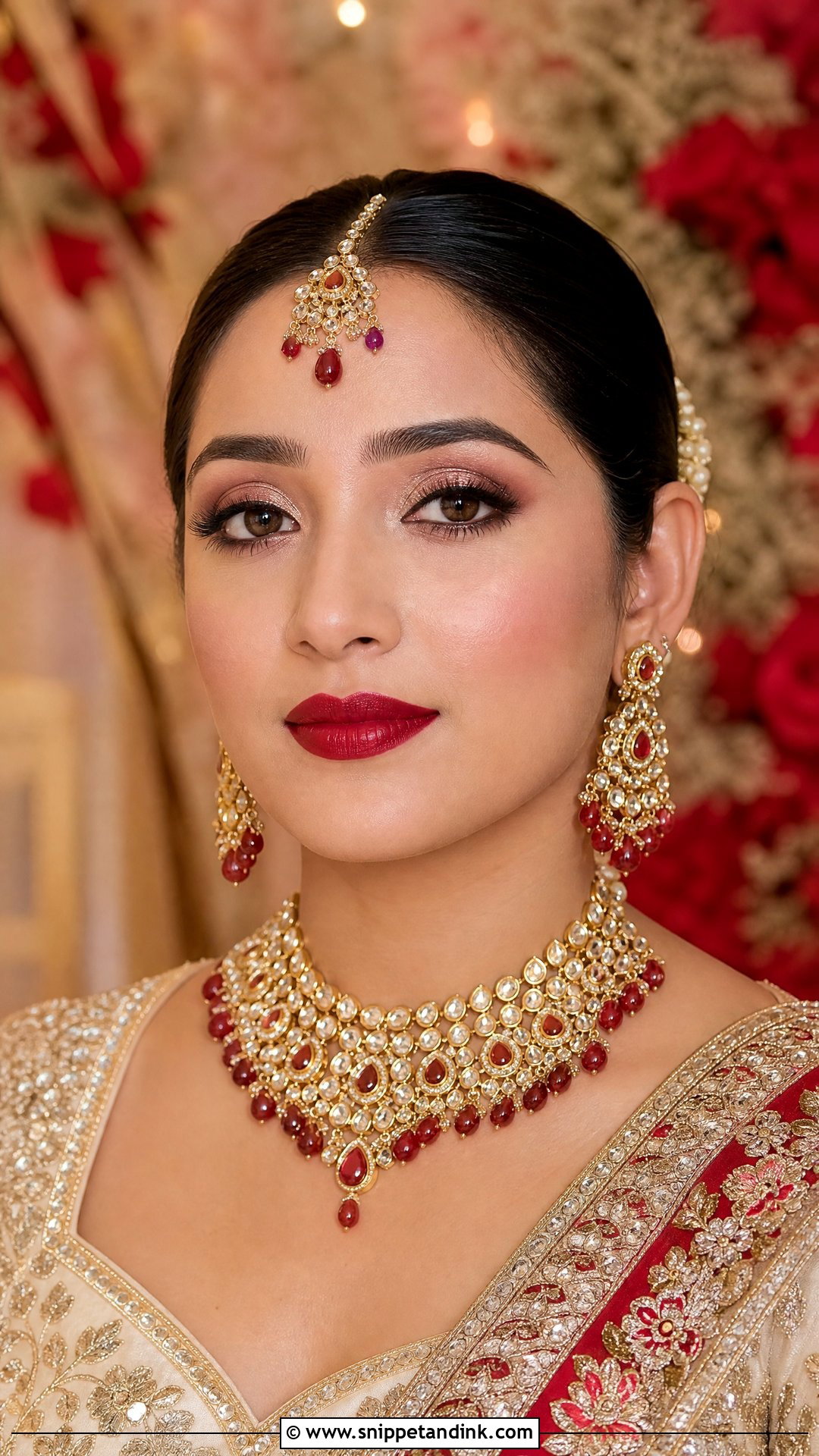 Soft Glam Indian Bridal Makeup With Red Lip - Snippet and Ink - 20 Soft Glam Indian Bridal Makeup Ideas