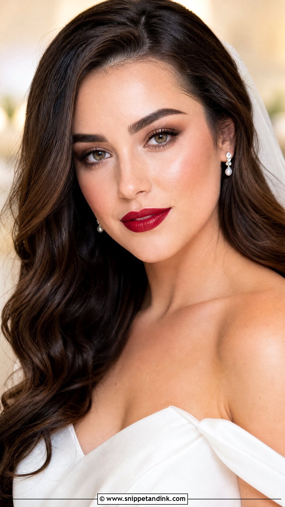 Soft Glam Red Lip Bridal Makeup - Snippet and Ink - 20 Red Lips Bride Ideas