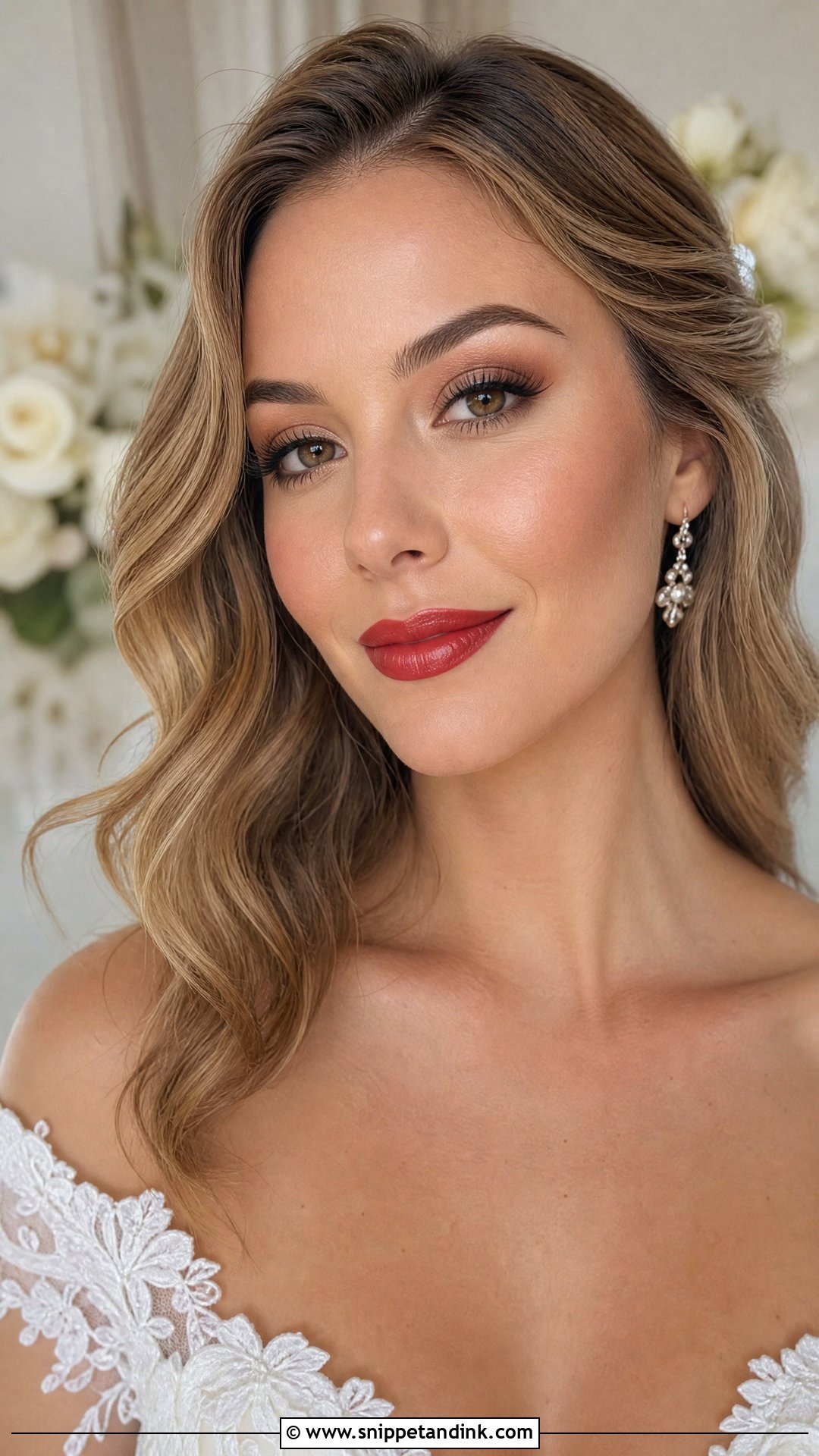 Soft Glam Red Lip Bridal Makeup - Snippet and Ink - 20 Red Lip Bridal Makeup Ideas
