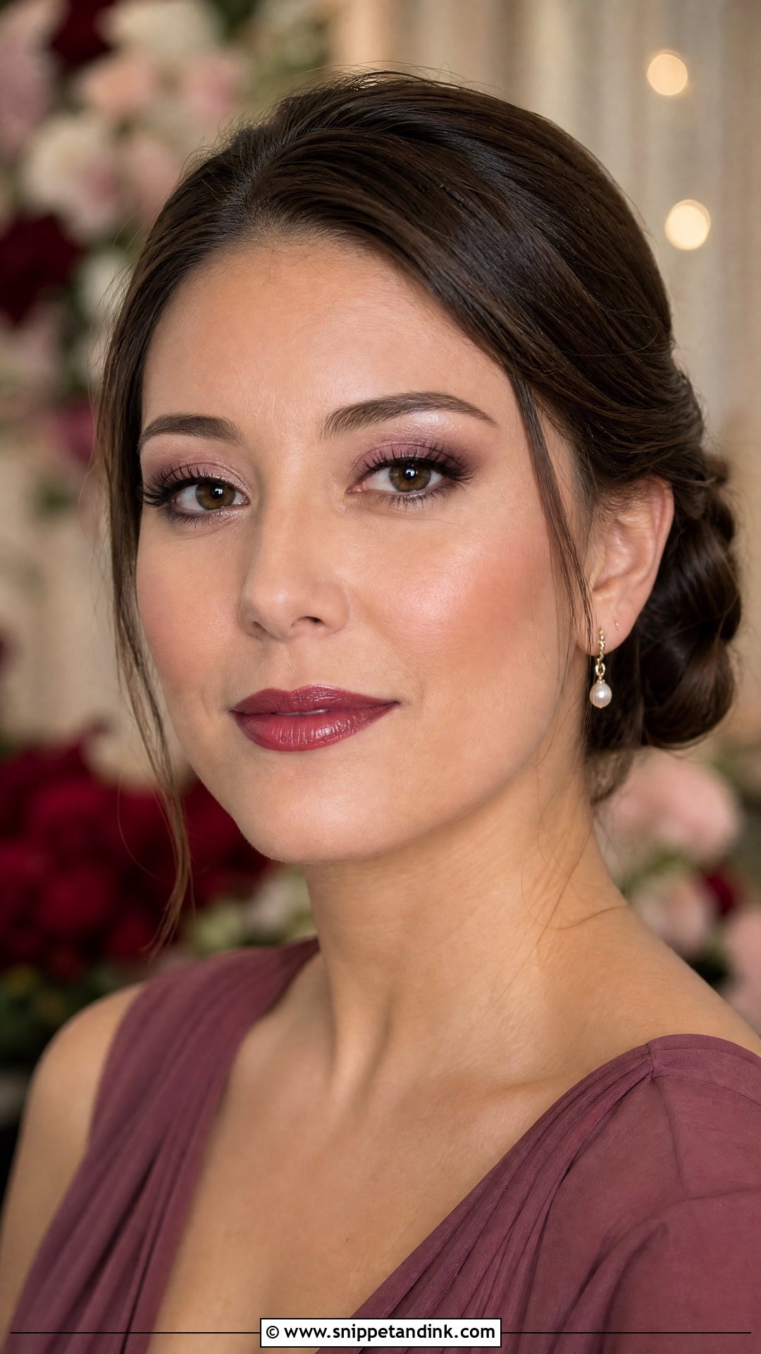 Soft Glam Wedding Makeup With Berry Lip - Snippet and Ink - 20 Soft Glam Makeup for Wedding Ideas