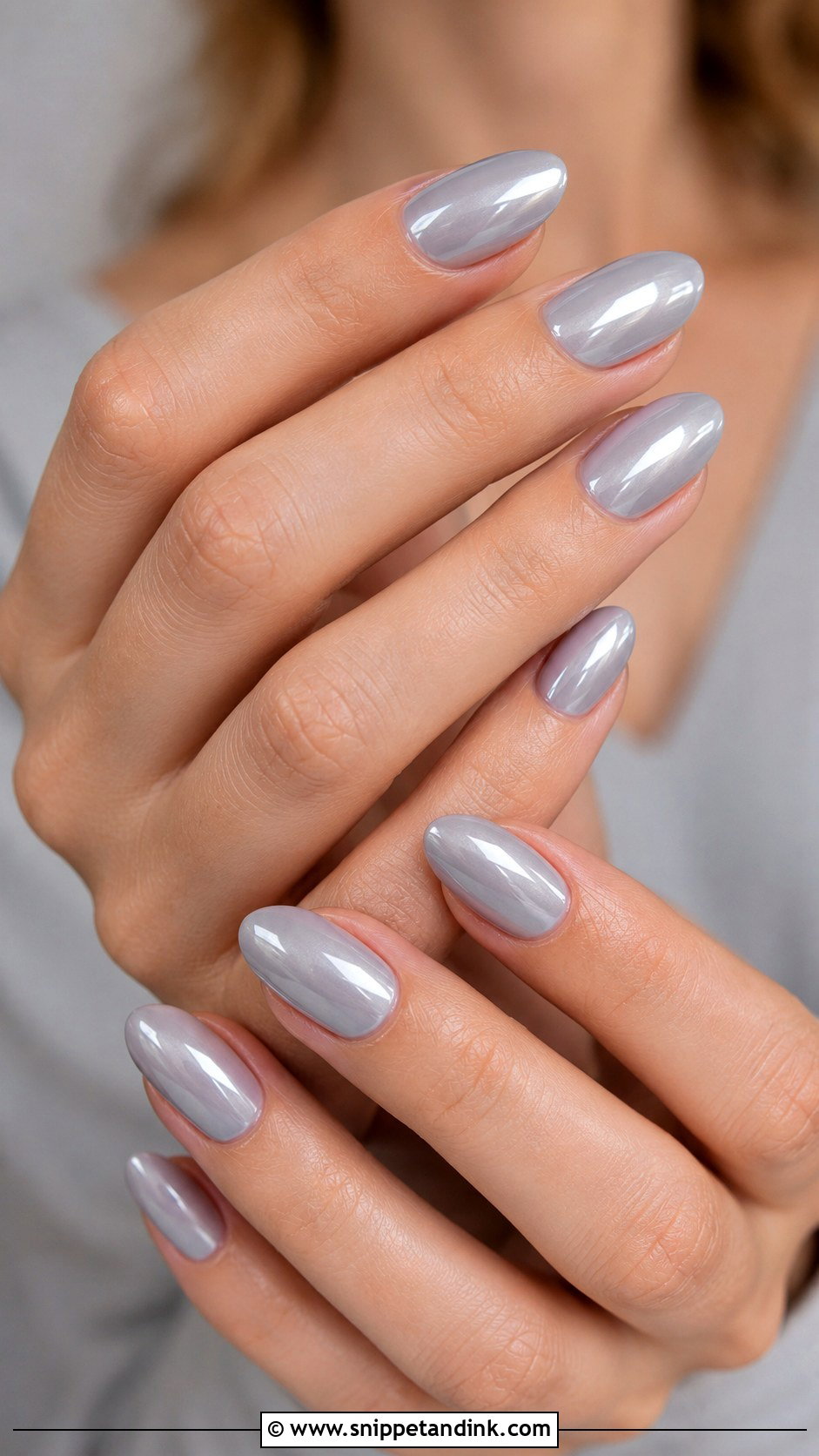 Soft Gray Nails With Chrome Finish - Snippet and Ink - 30 Wedding Guest Nails Ideas