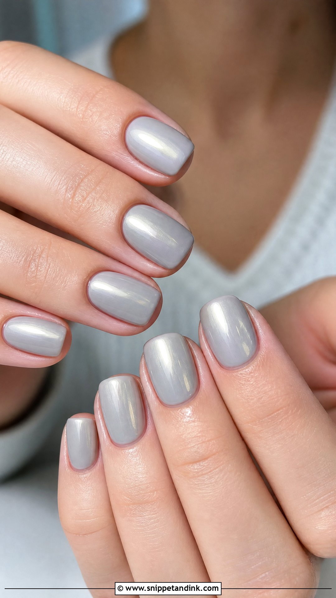 Soft Gray Nails With Pearl Chrome - Snippet and Ink - 20 Nail Inspo for Wedding Guest Ideas