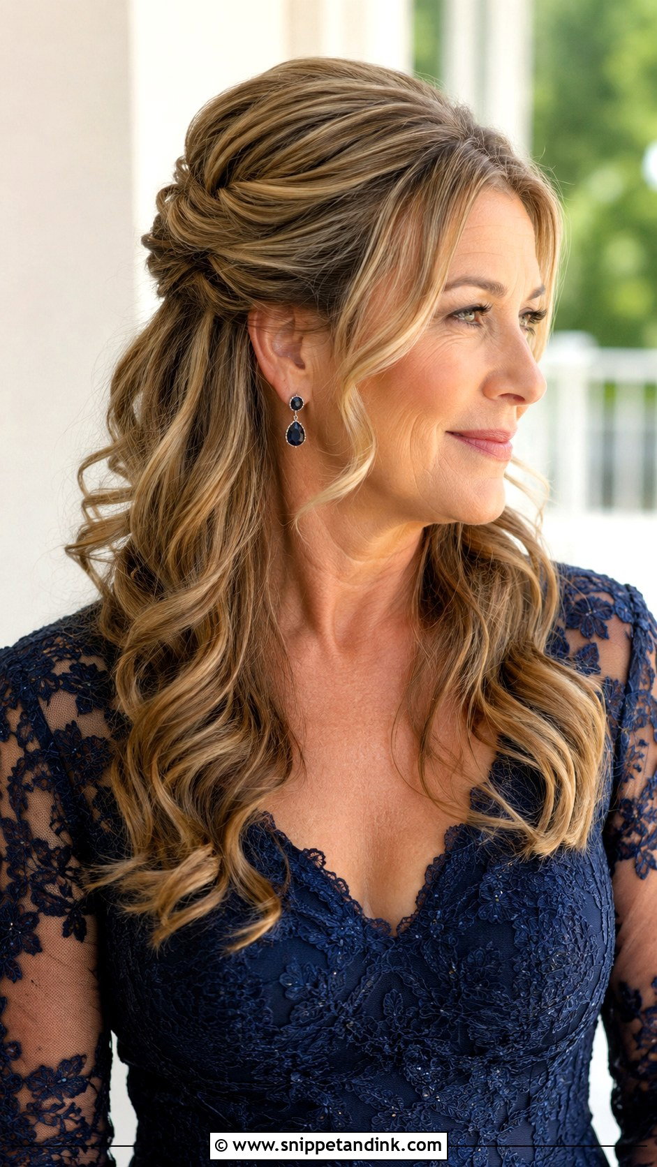Soft Half Up Half Down Curls - Snippet and Ink - 20 Medium Length Mother of the Bride Hair Ideas