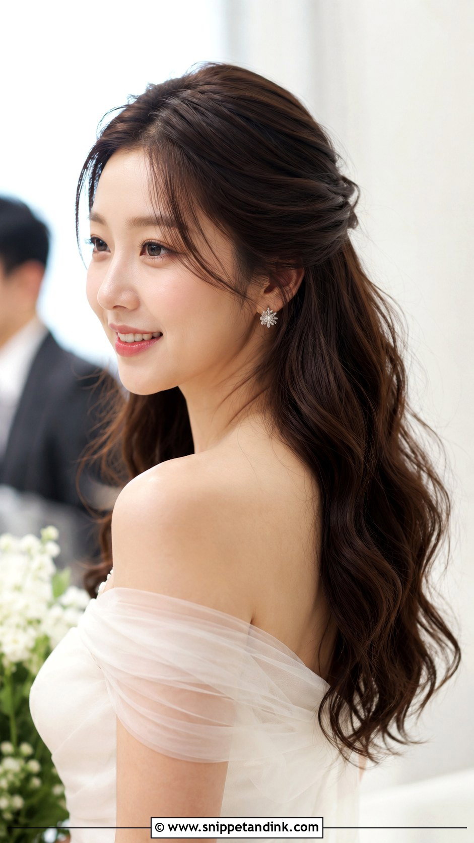 Soft Half Up Half Down With Waves - Snippet and Ink - 30 Korean Wedding Hair Ideas