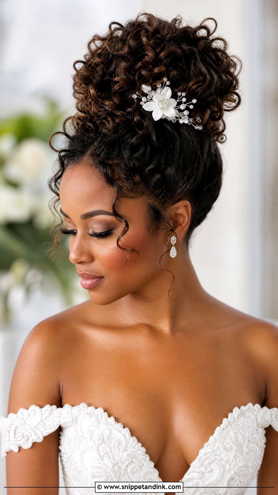 Soft High Bun With Curls - Snippet and Ink - 30 Natural Hair Bride Ideas