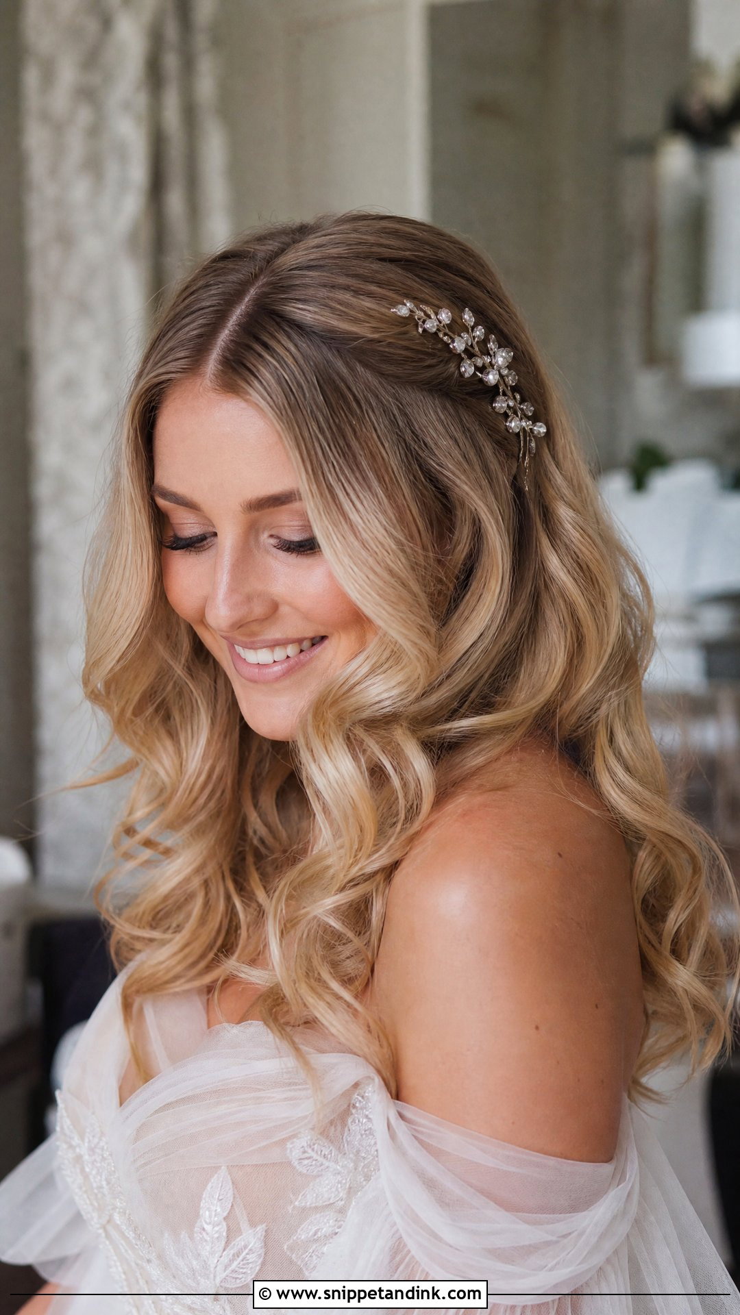 Soft Loose Curls Wedding Hairstyle - Snippet and Ink - 20 Shoulder Length Bridal Hairstyles
