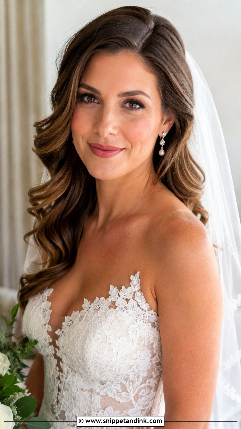Soft Loose Curls With a Deep Side Part - Snippet and Ink - 20 Sleek Bridal Hair Down Ideas