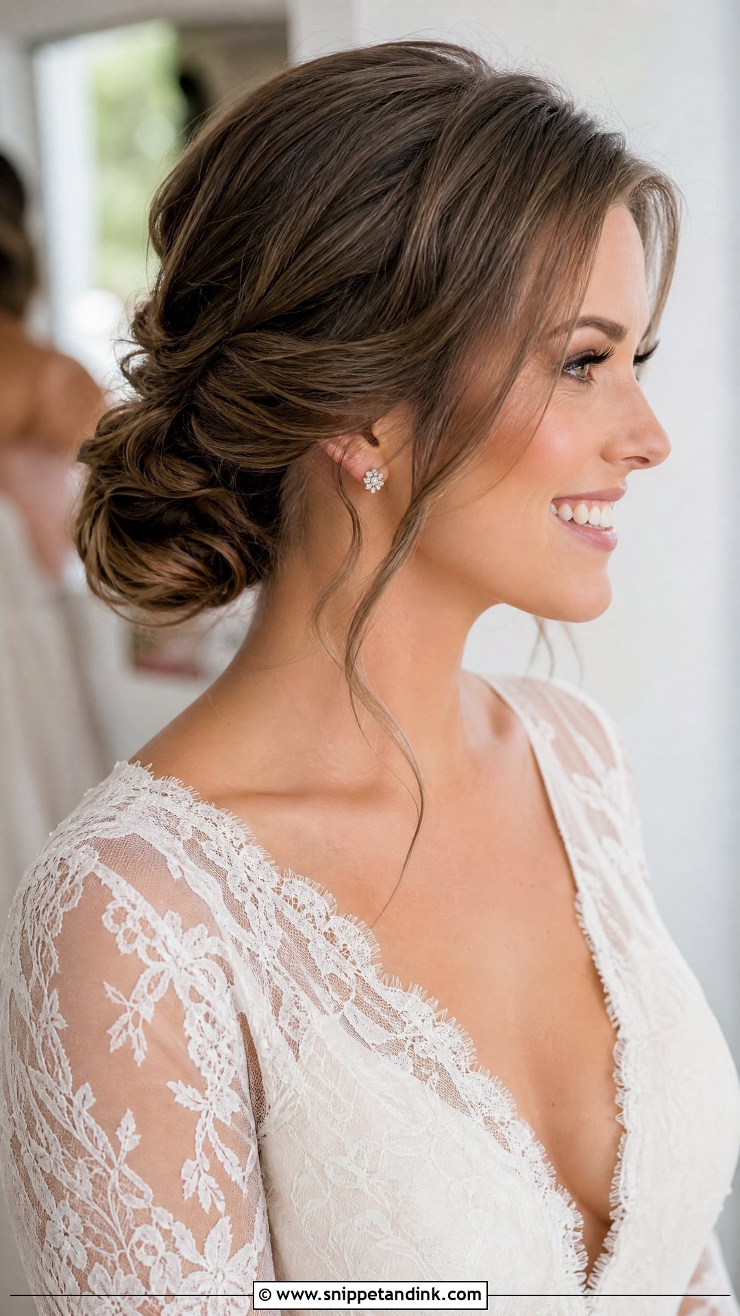 Soft Low Bun Wedding Hair For Medium Hair - Snippet and Ink - 20 Soft Low Bun Wedding Hair Ideas