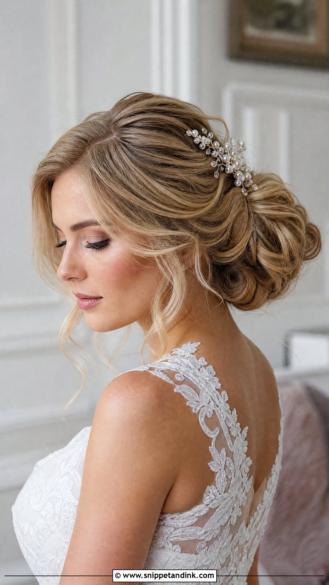 Soft Low Bun Wedding Hair With Comb - Snippet and Ink - 20 Soft Low Bun Wedding Hair Ideas