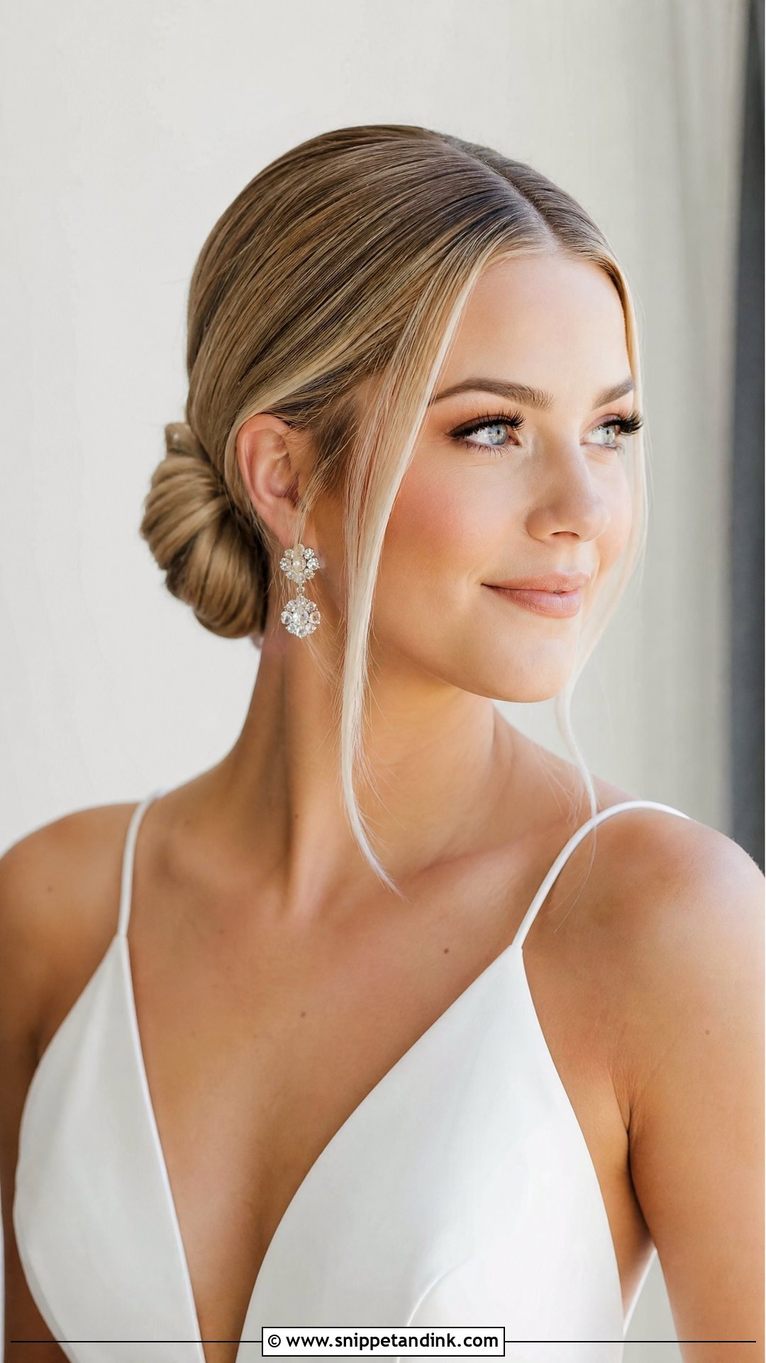 Soft Low Bun Wedding Hair With Middle Part - Snippet and Ink - 20 Soft Low Bun Wedding Hair Ideas