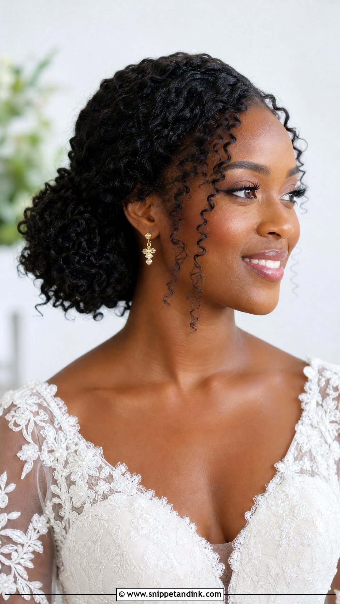 Soft Low Bun Wedding Hair With Natural Curls - Snippet and Ink - 20 Soft Low Bun Wedding Hair Ideas