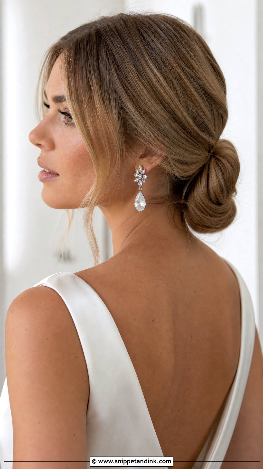 Soft Low Bun Wedding Hairstyle - Snippet and Ink - 20 Shoulder Length Bridal Hairstyles