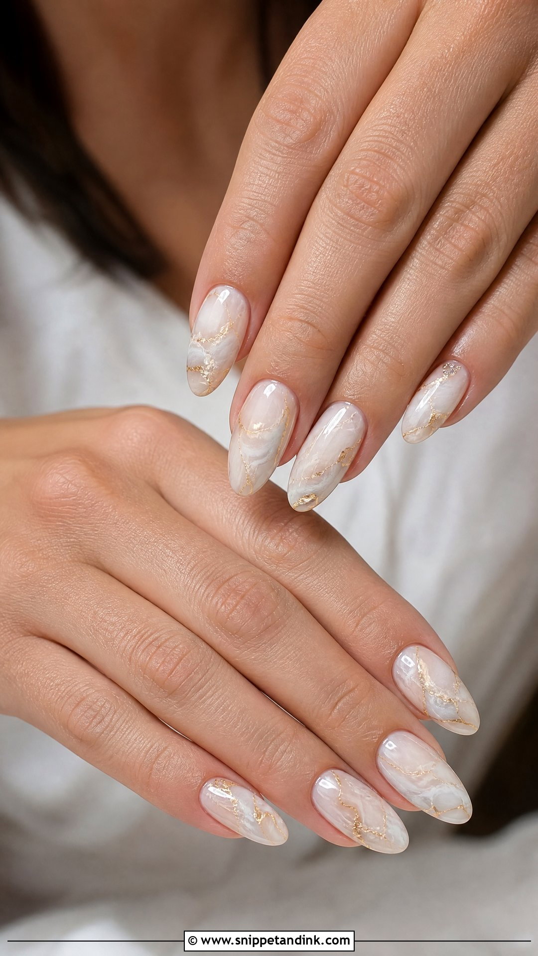 Soft Marble Almond Bridal Nails - Snippet and Ink - 25 Almond Bridal Nails