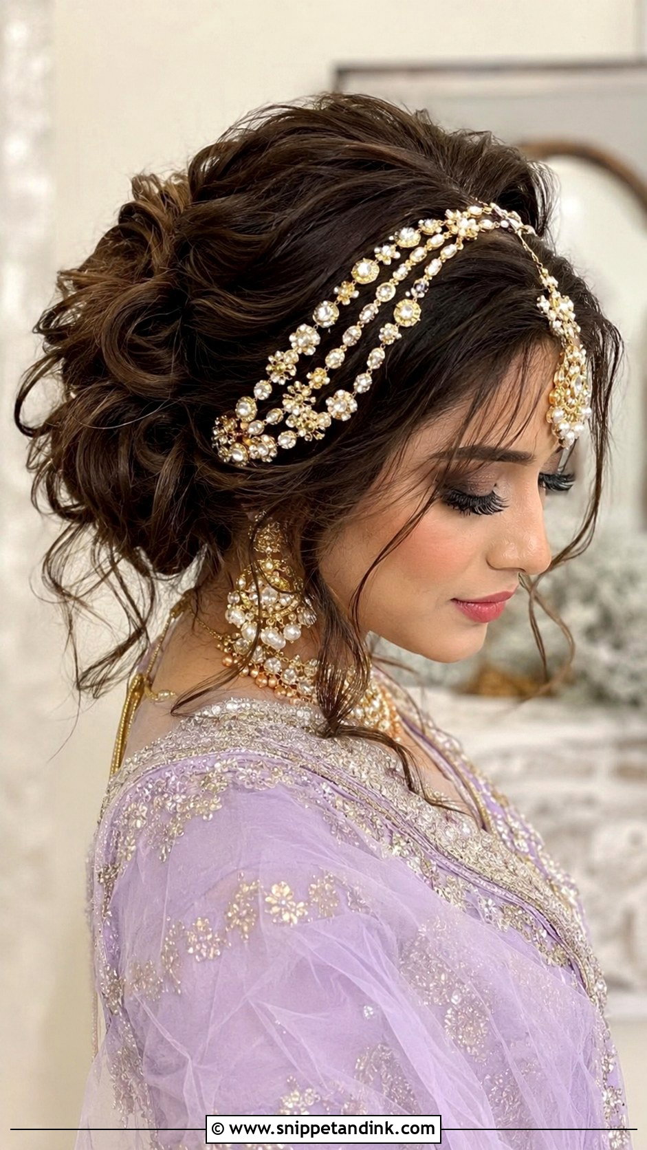 Soft Messy Bridal Mathapatti Bun - Snippet and Ink - 20 Bridal Mathapatti Hairstyles