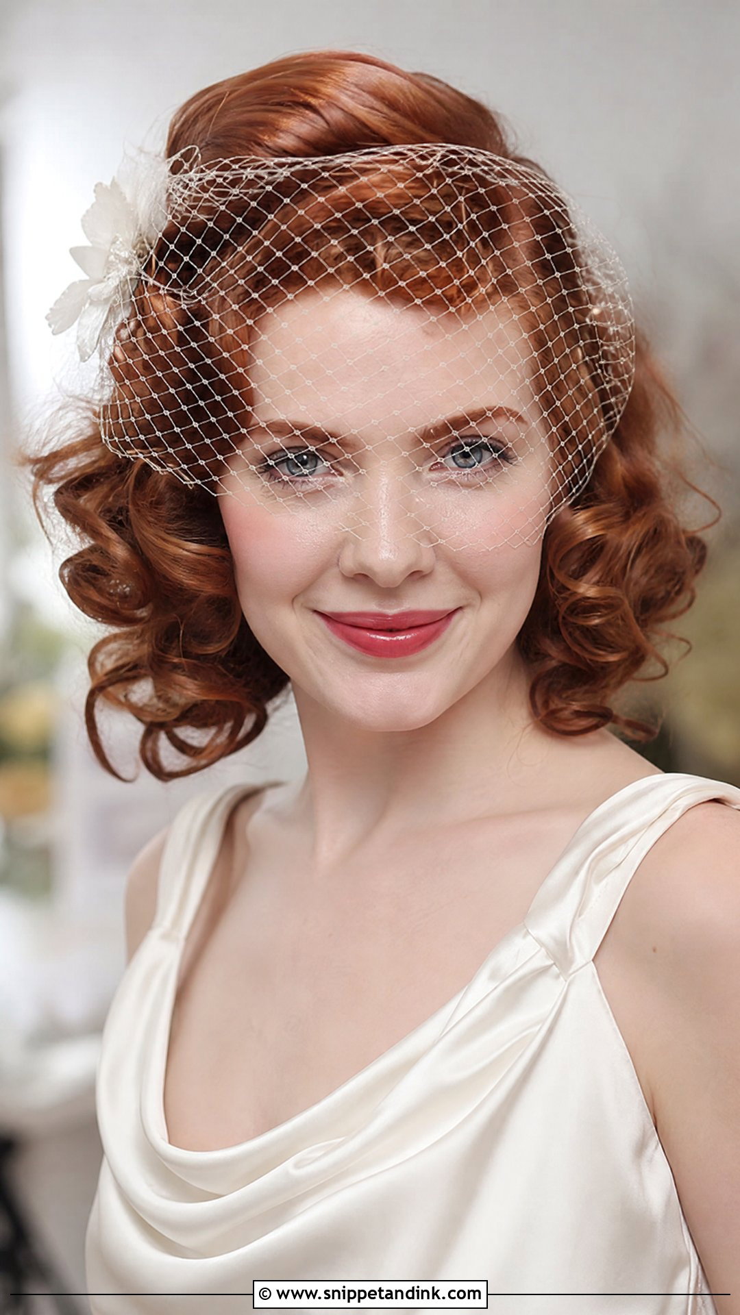 Soft Permed Curls With a Birdcage Veil - Snippet and Ink - 20 80s Wedding Hair Ideas