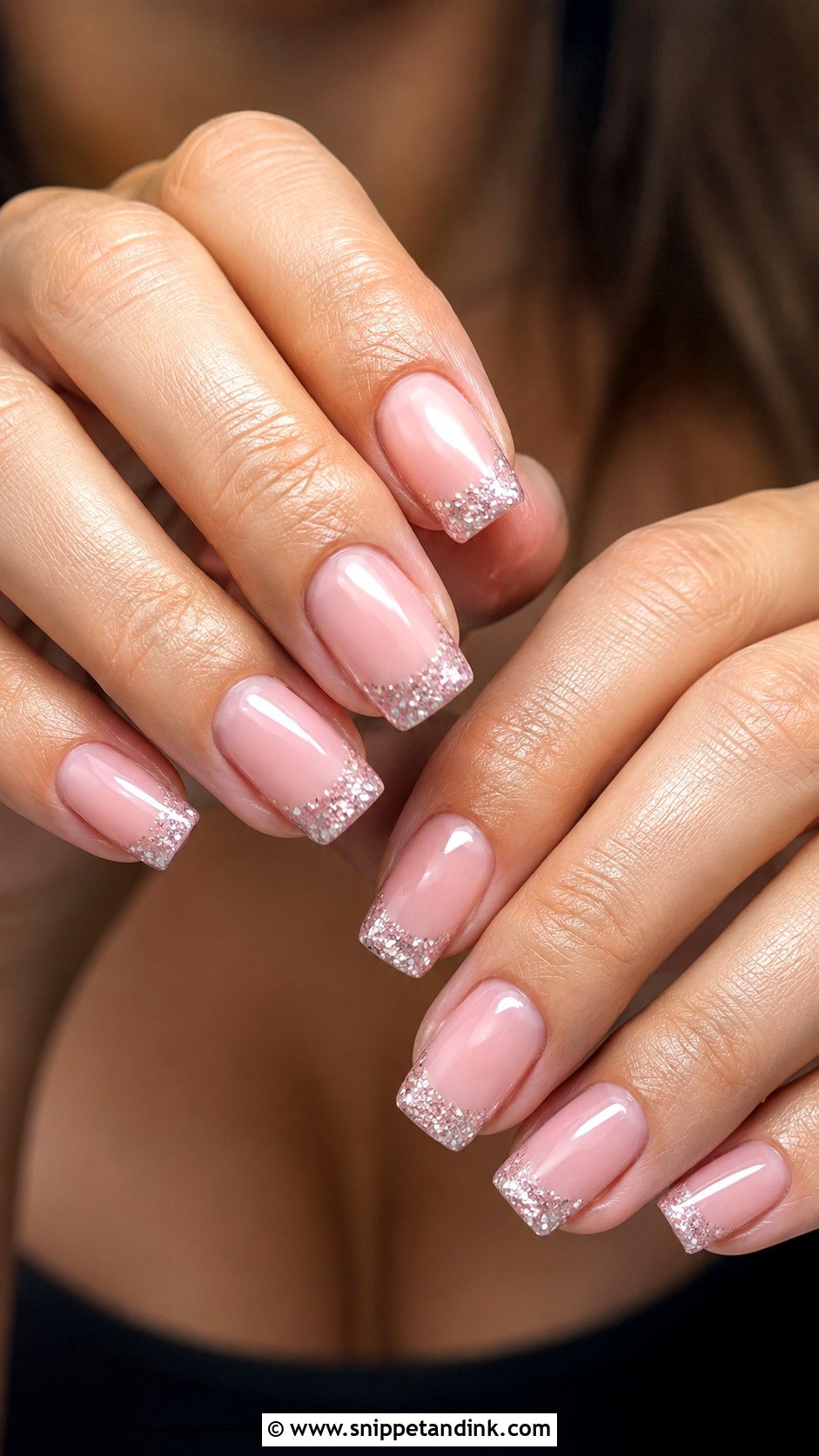 Soft Pink Glitter French Wedding Nails - Snippet and Ink - 20 Classy Bridal Sparkle Wedding Nails for Bride