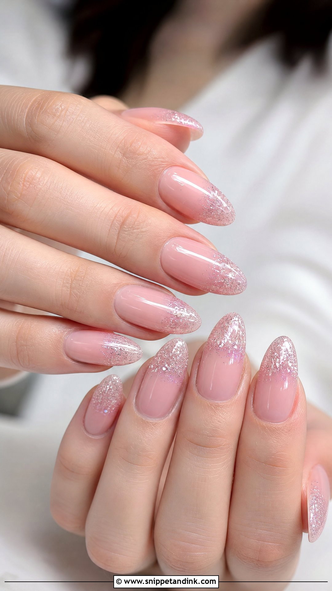 Soft Pink Glitter Spring Wedding Guest Nails - Snippet and Ink - 20 Spring Wedding Guest Nails