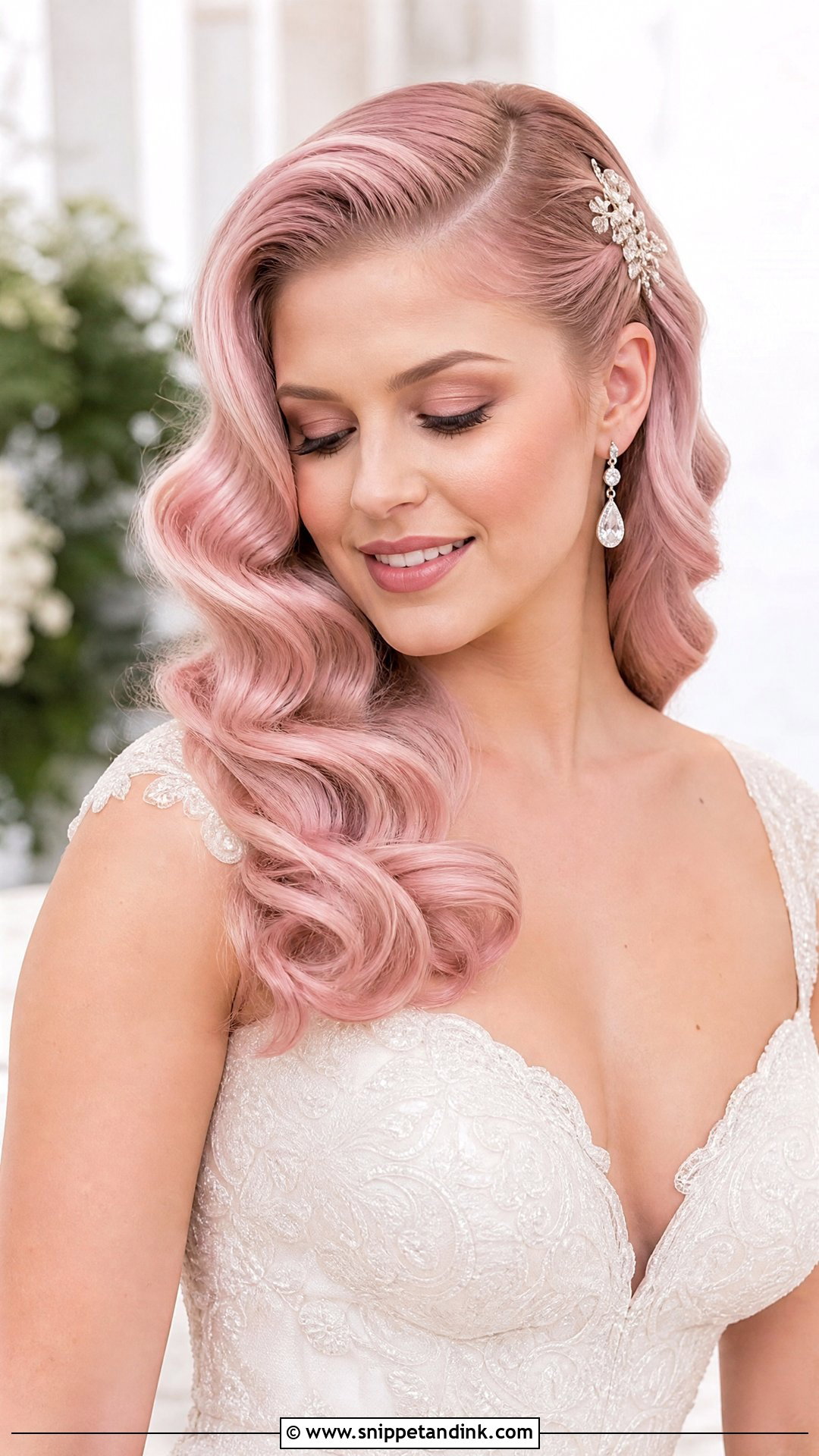 Soft Pink Hollywood Waves - Snippet and Ink - 20 Pink Hair Wedding Ideas