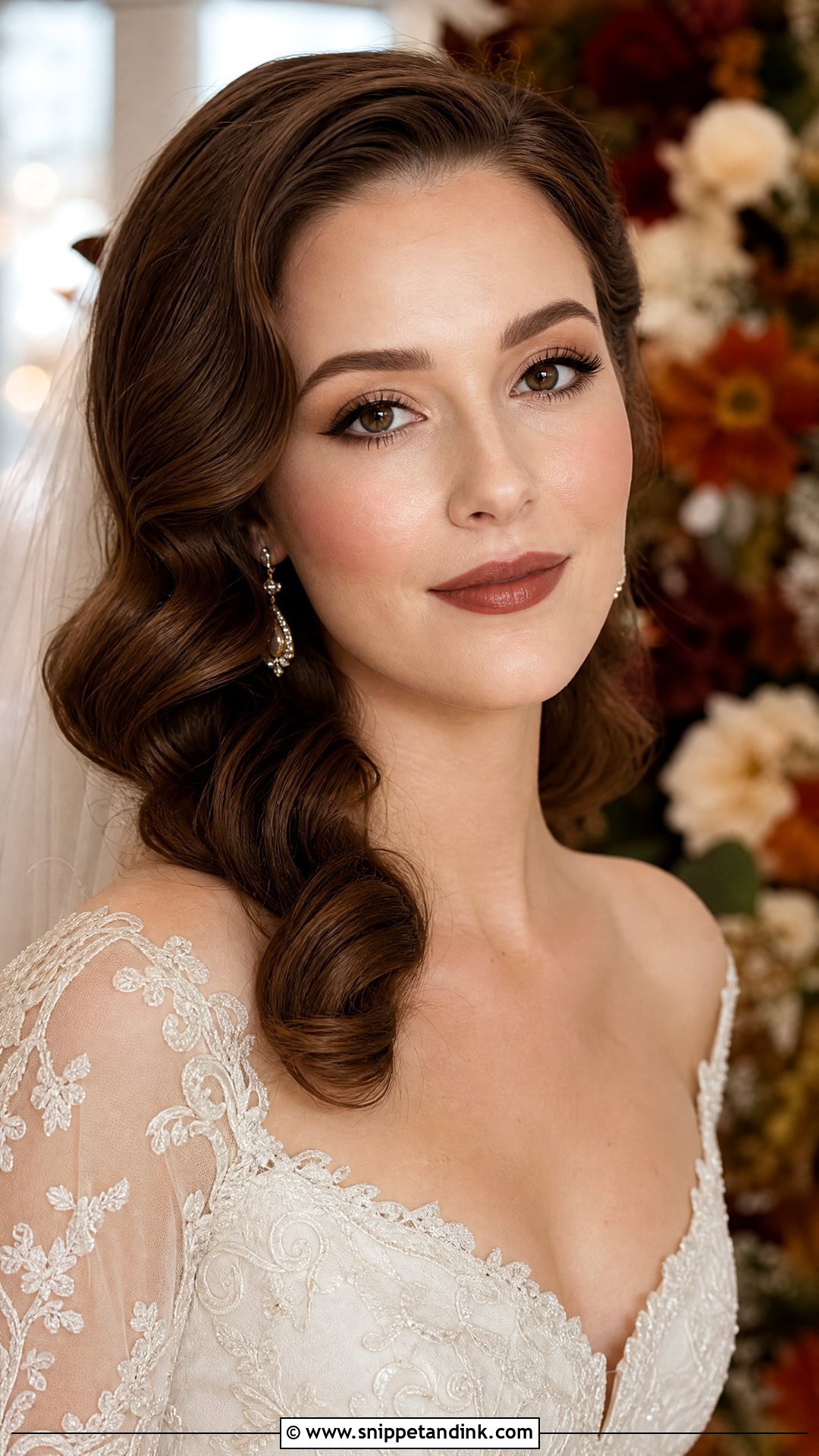 Soft Red Brown Bridal Lip Combo With Classic Makeup - Snippet and Ink - 25 Bridal Lip Combo Ideas