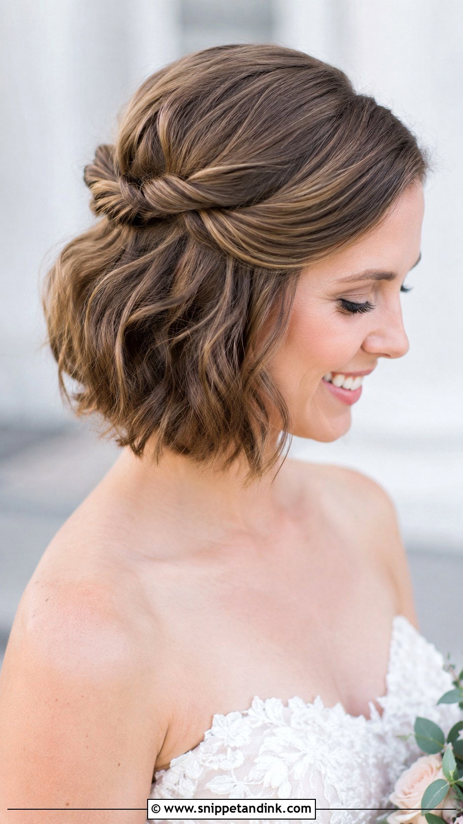Soft Romantic Bob With Twists - Snippet and Ink - 20 Bob Bridal Hair Ideas