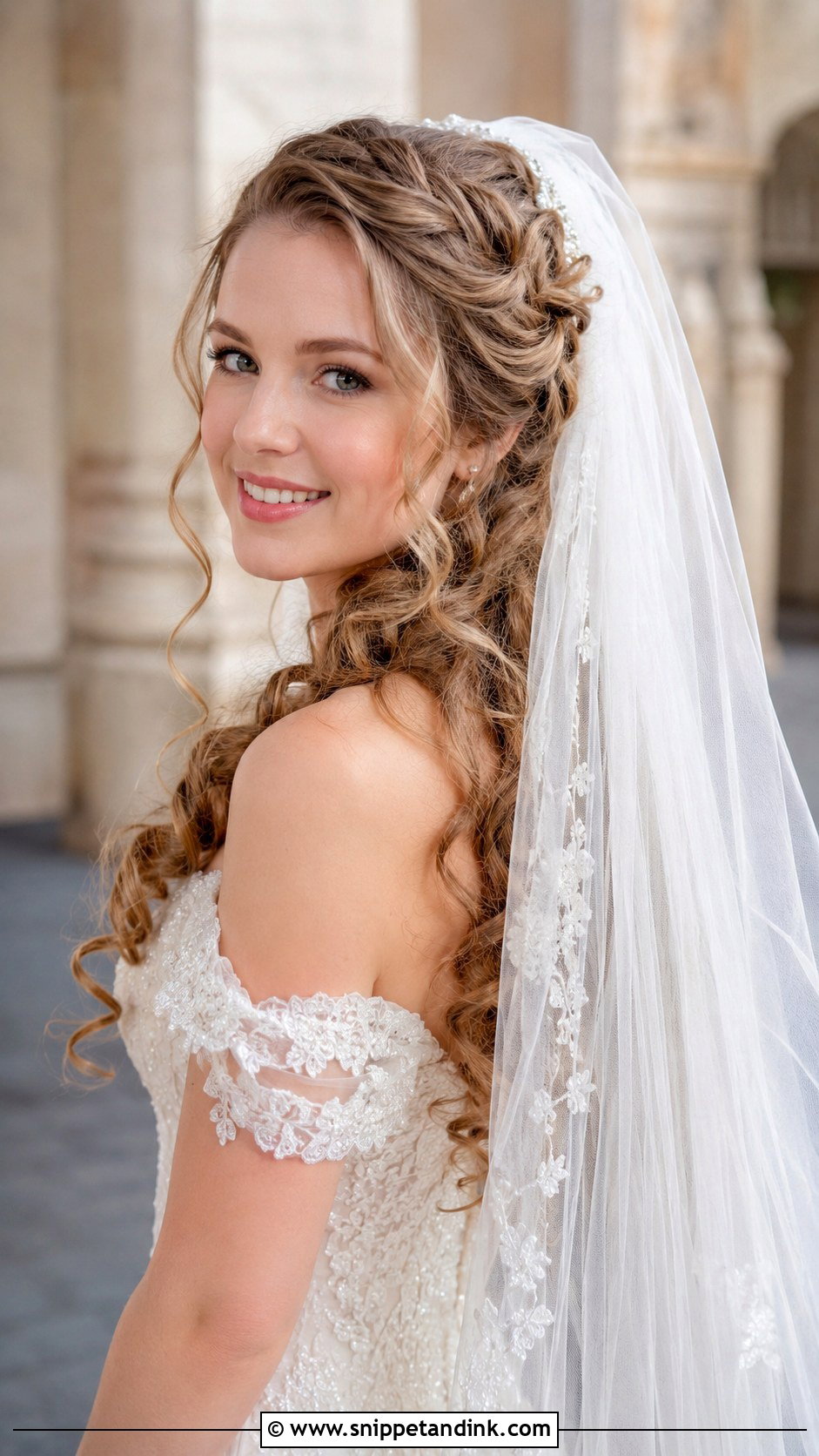 Soft Romantic Curls With Cathedral Veil - Snippet and Ink - 25 Hair Down with Veil Ideas