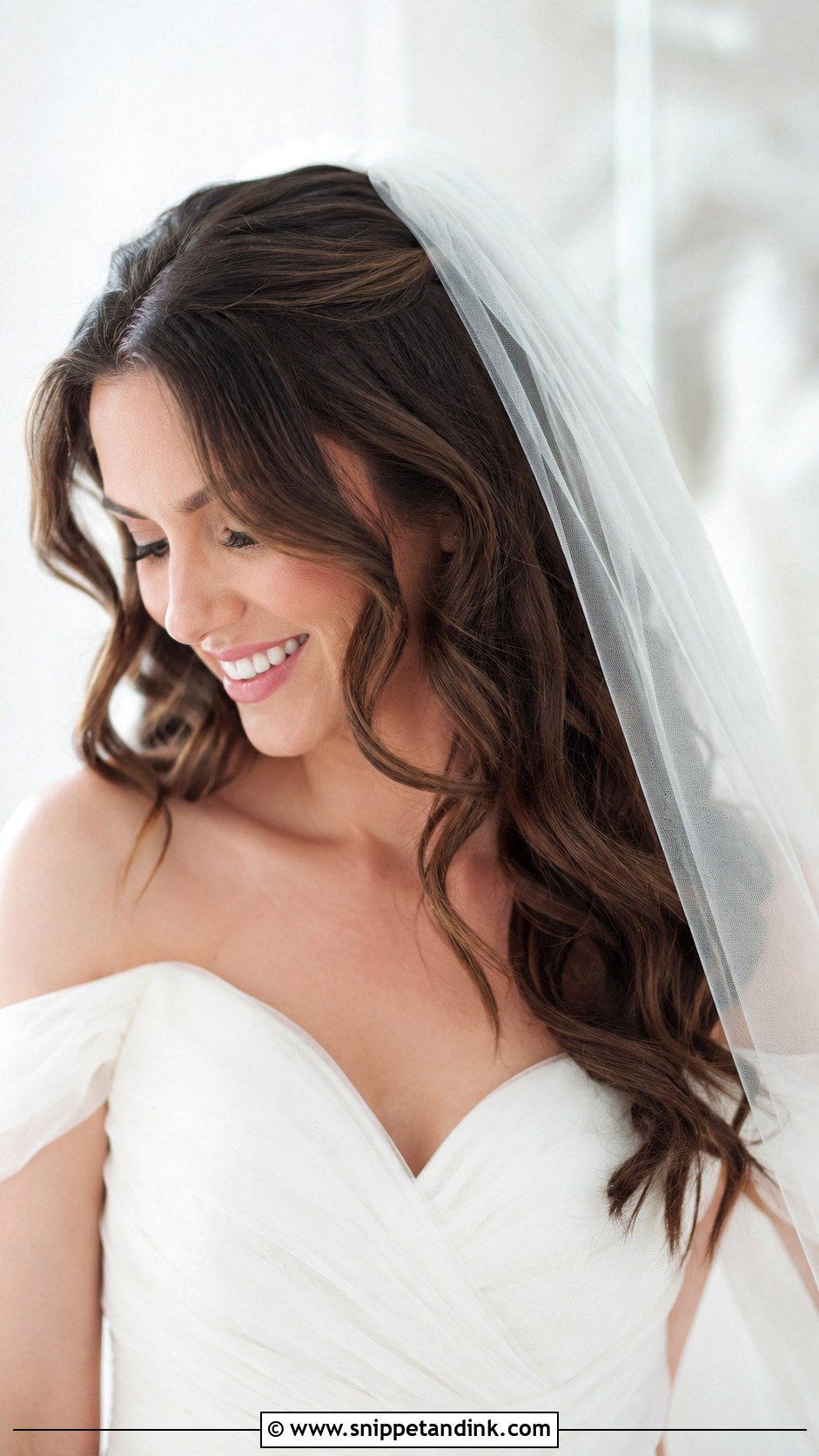 Soft Romantic Curls With Veil - Snippet and Ink - 25 Hailey Bieber Wedding Hair Ideas