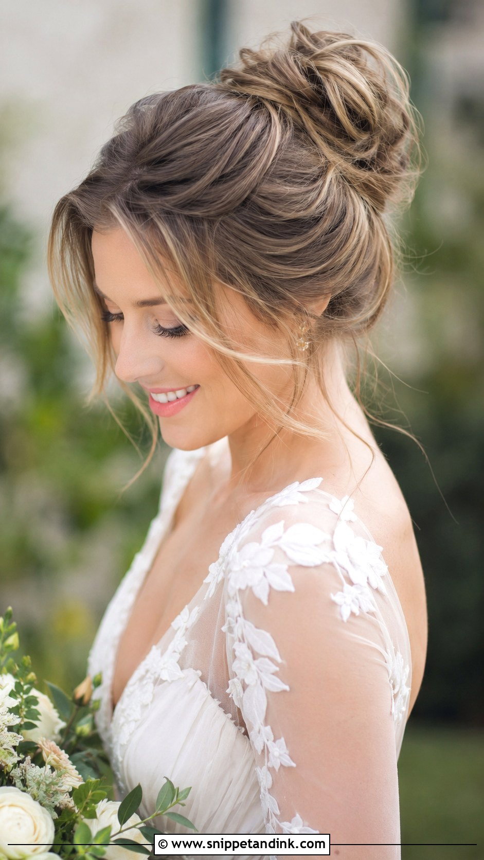Soft Romantic High Bun - Snippet and Ink - 30 High Bun Wedding Hair Ideas