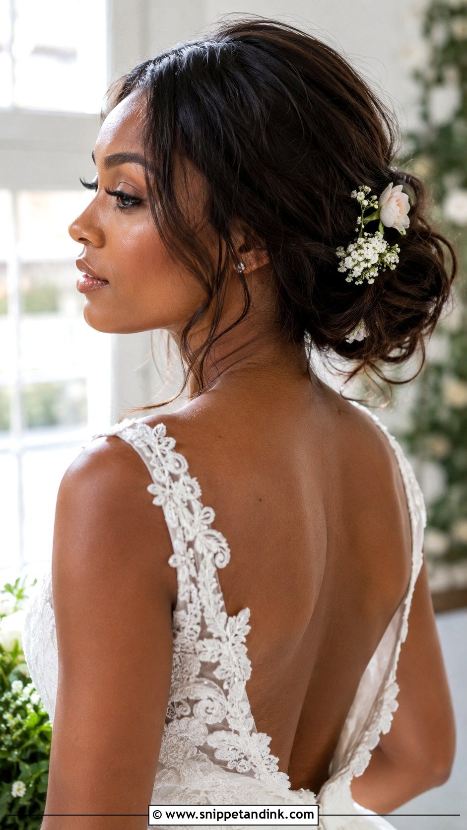 Soft Romantic Low Bun - Snippet and Ink - 20 Low Bun Wedding Hair Black Women Ideas