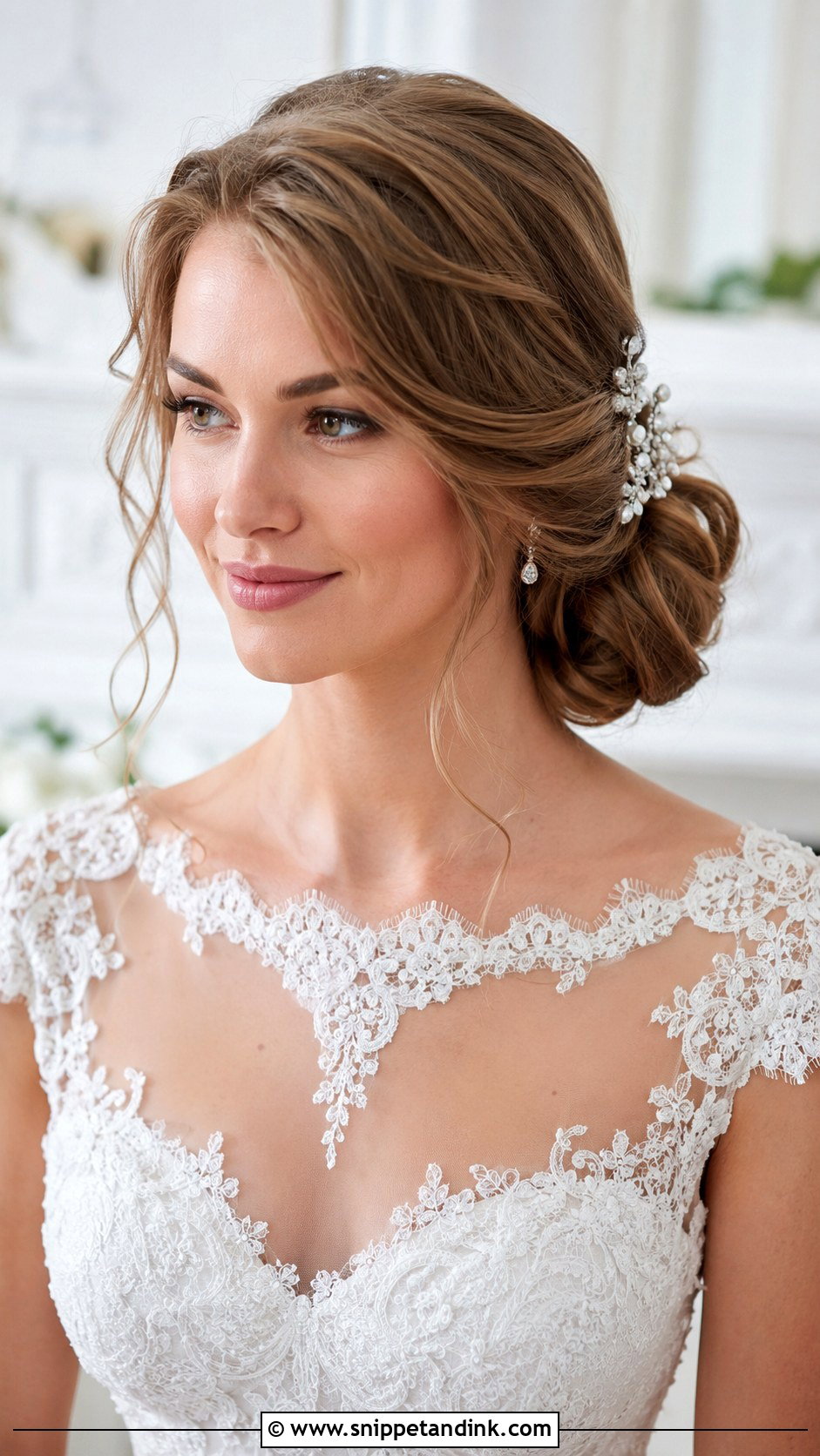 Soft Romantic Side Bun - Snippet and Ink - 30 Short Hairstyle Women Wedding Ideas