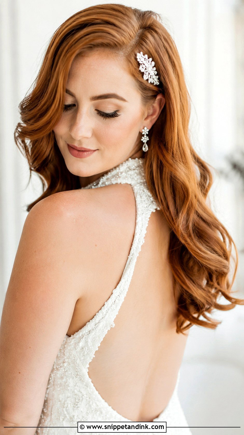 Soft Romantic Waves Pulled to One Side - Snippet and Ink - 20 Halter Neck Wedding Hairstyles