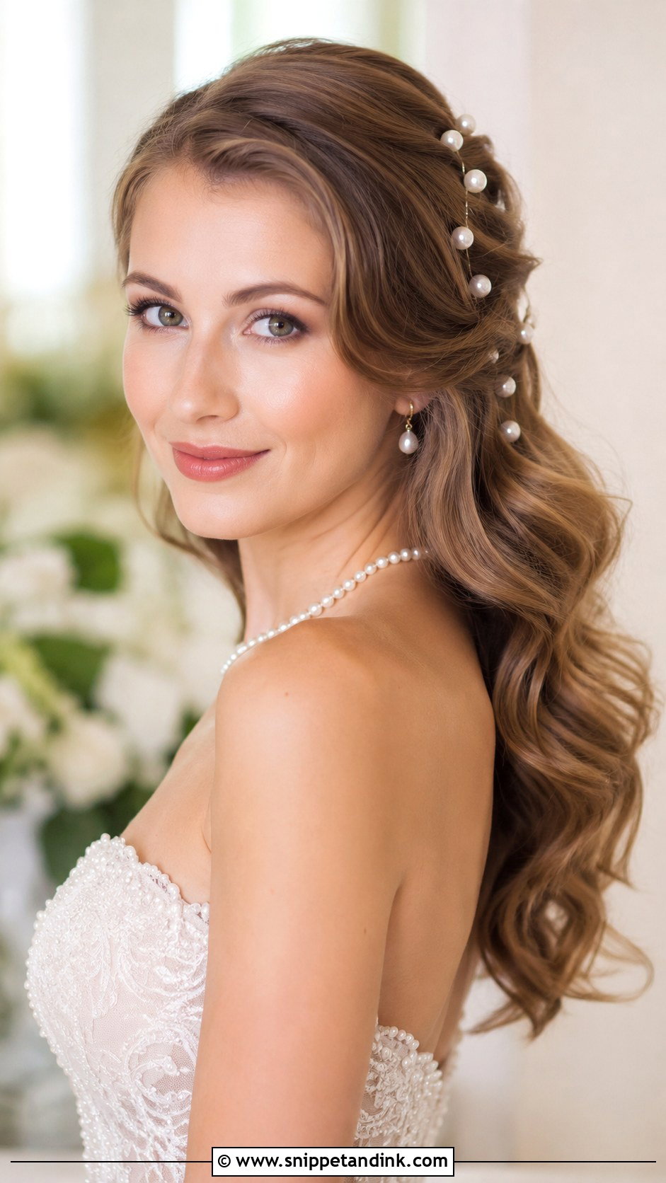 Soft Romantic Waves With Pearls Wedding Hairstyle - Snippet and Ink - 30 Wedding Hairstyles Down