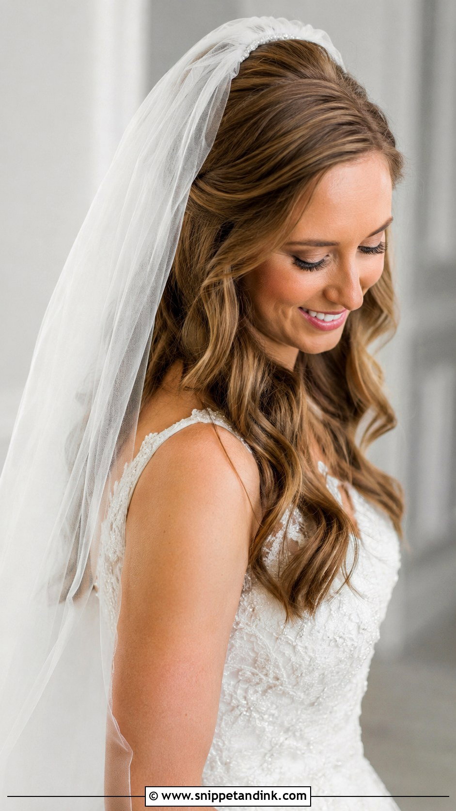 Soft Romantic Waves With Veil - Snippet and Ink - 25 Open Hair Bridal Look Ideas