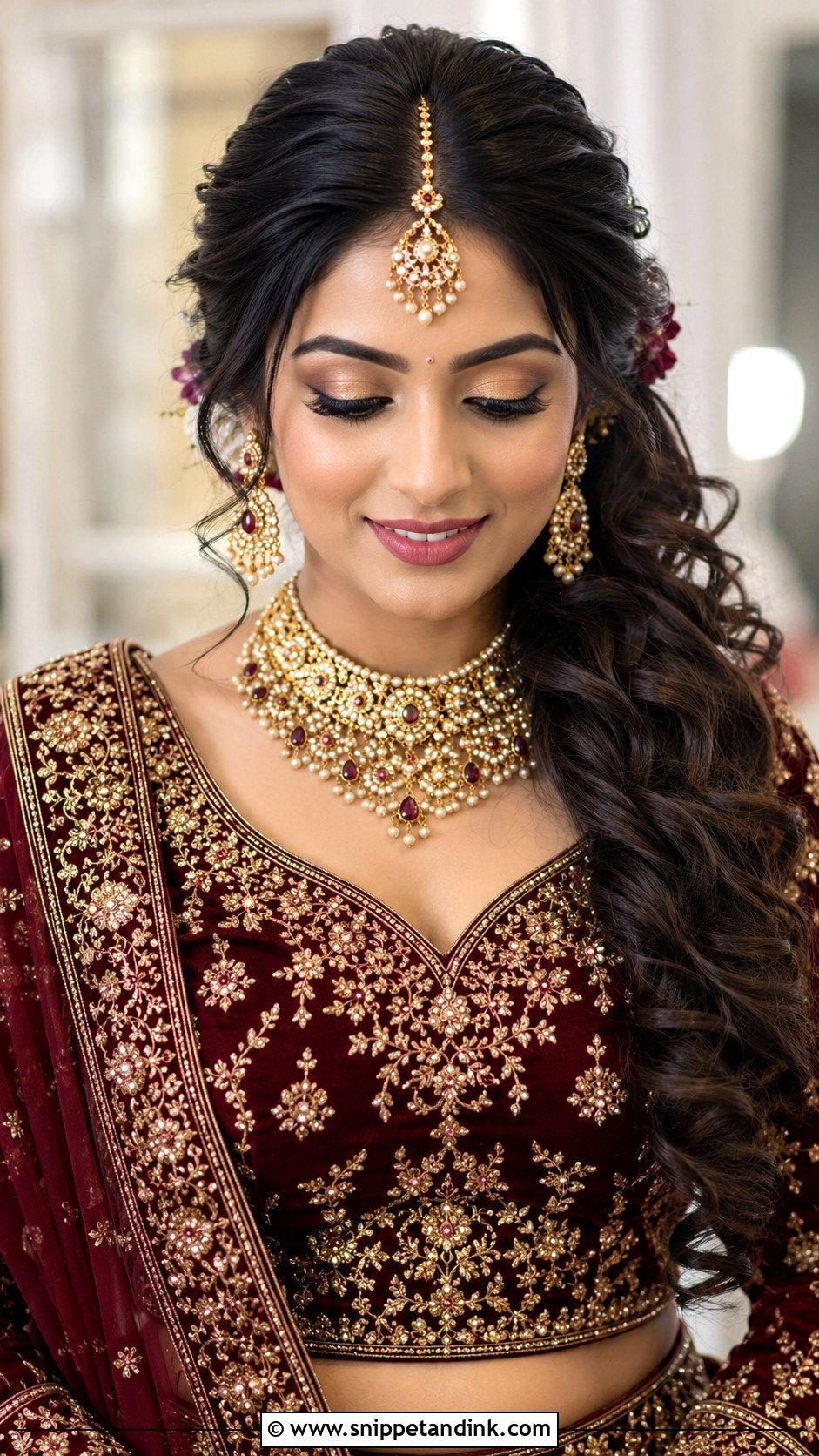 Soft Side Curls With Maang Tikka - Snippet and Ink - 20 Indian Wedding Hair Styles