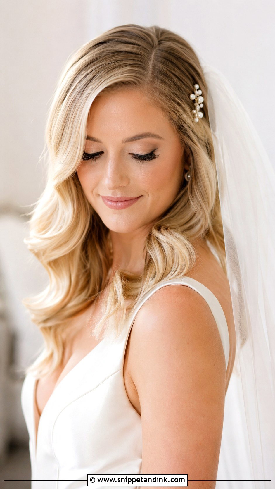 Soft Side Part Bridal Waves - Snippet and Ink - 15 Long Face Bridal Hairstyles