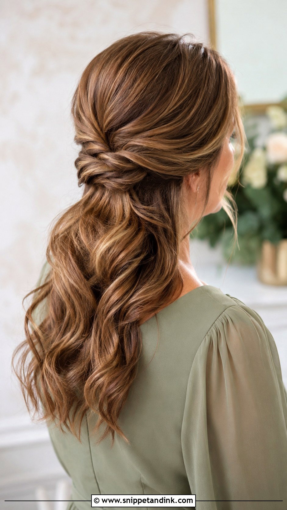 Soft Twisted Low Knot Half Up - Snippet and Ink - 30 Half-Up Half-Down Mother of Bride Hair Ideas