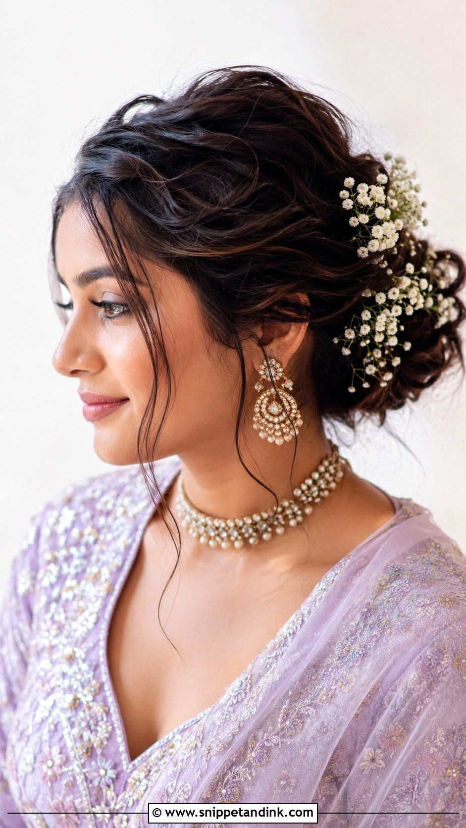 Soft Updo With Babys Breath - Snippet and Ink - 25 Indian Weddings Bridal Hair Styles