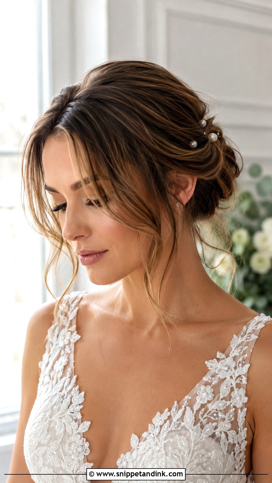 Soft Updo With Curtain Bangs - Snippet and Ink - 25 Medium Length Wedding Hairstyles