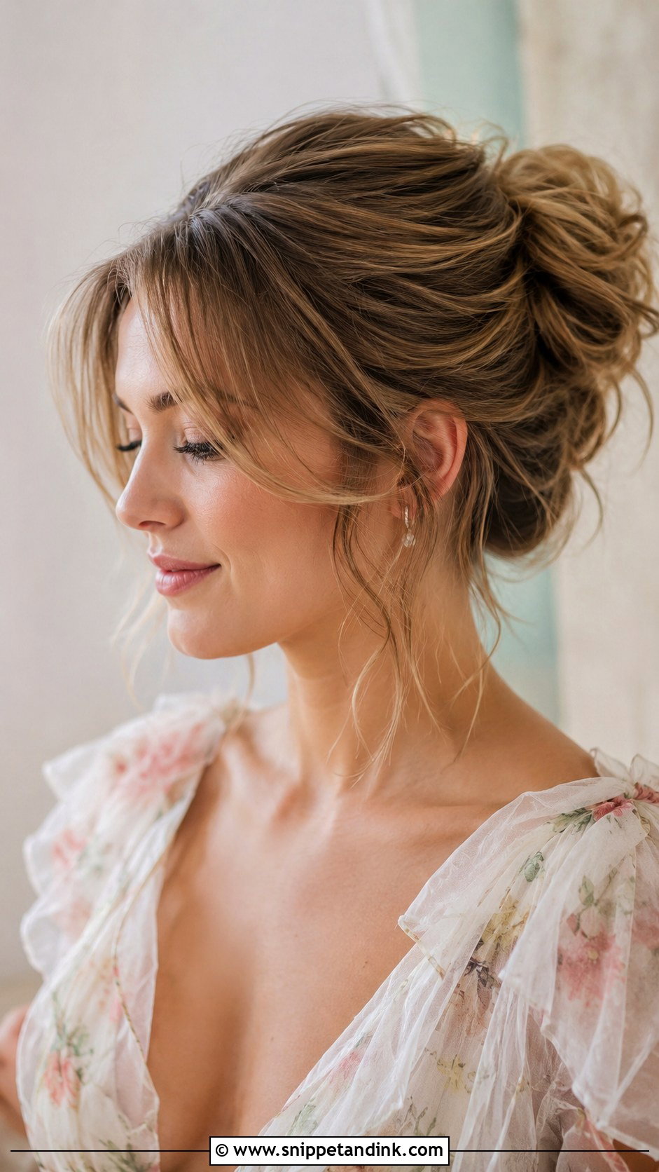 Soft Updo With Curtain Bangs - Snippet and Ink - 20 Wedding Hairstyles for Fine Hair