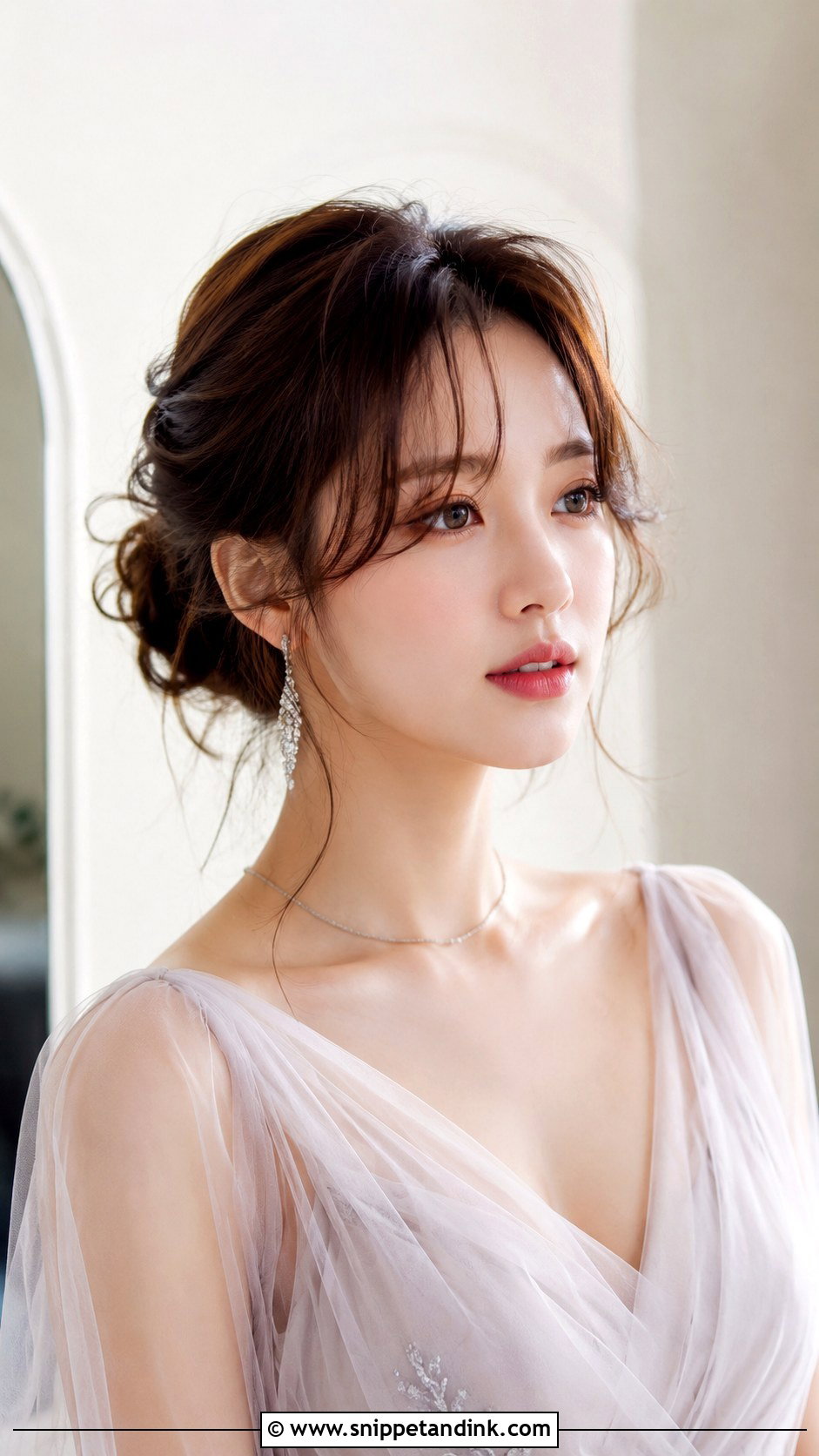 Soft Updo With Curtain Bangs - Snippet and Ink - 25 Asian Wedding Hair Ideas