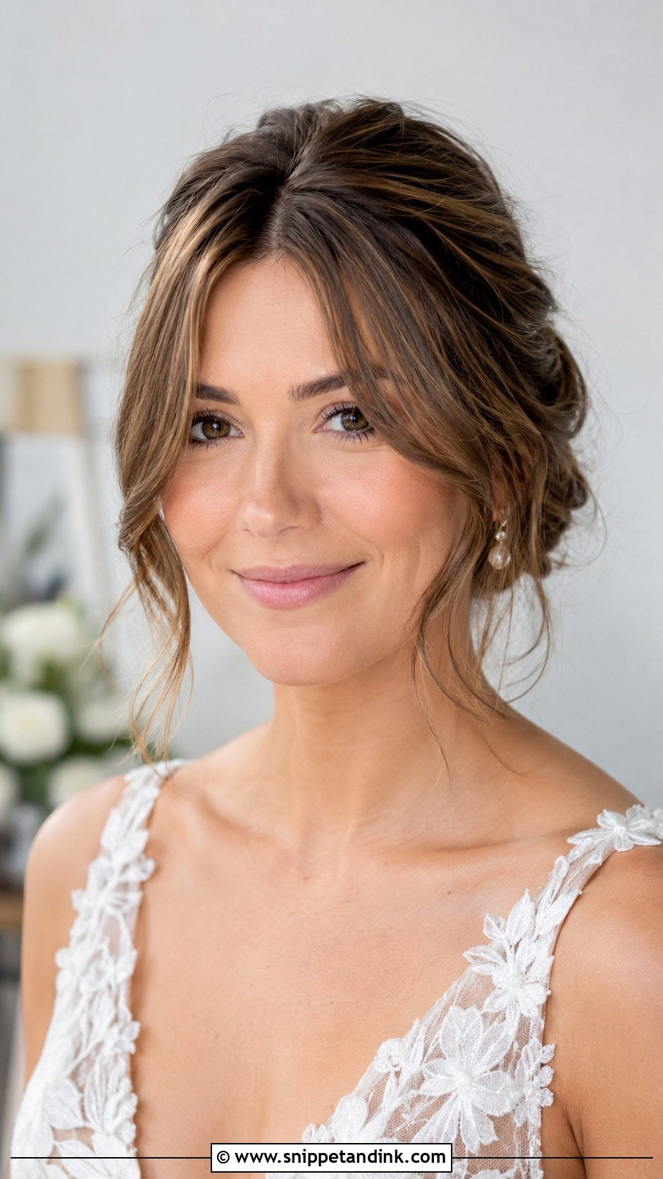 Soft Updo With Curtain Bangs - Snippet and Ink - 20 Elegant Updo Wedding Hairstyles