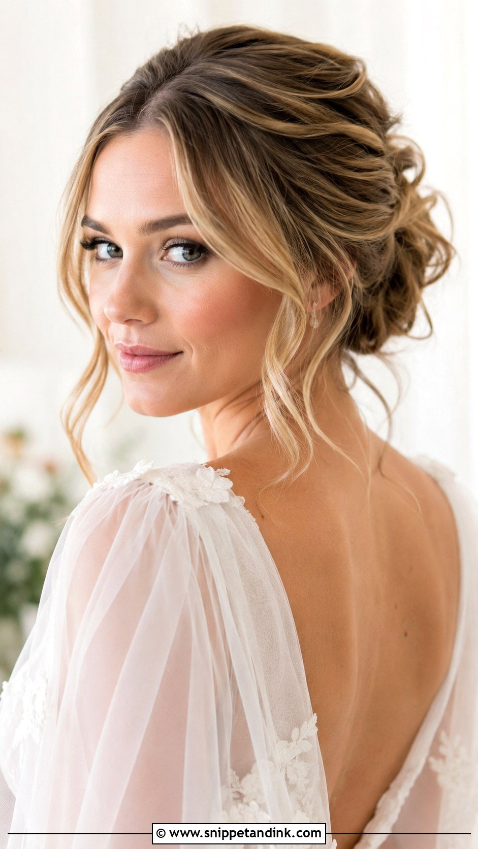 Soft Updo With Face Framing Pieces - Snippet and Ink - 35 Short Hair Wedding Styles