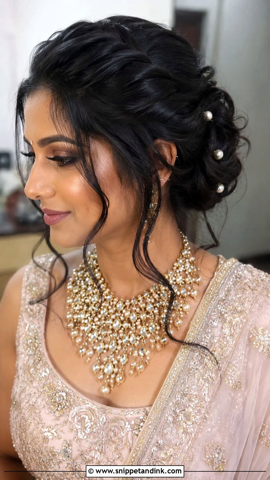 Soft Updo With Face Framing Strands - Snippet and Ink - 25 Easy Simple Medium Length Hair Hairstyles for Indian Weddings